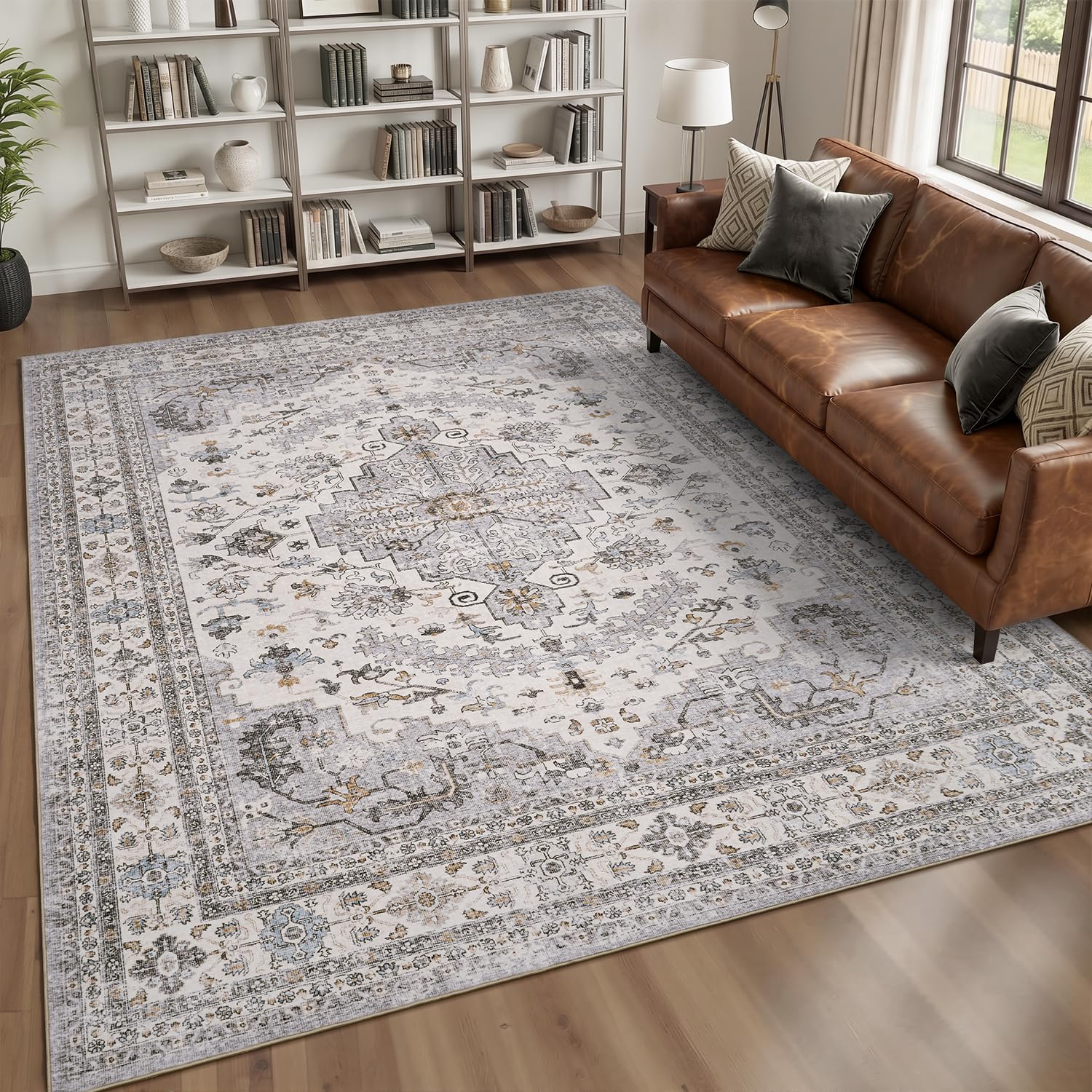 Area Rug 5x7 Large Carpet Vintage Traditional Grey & Blue