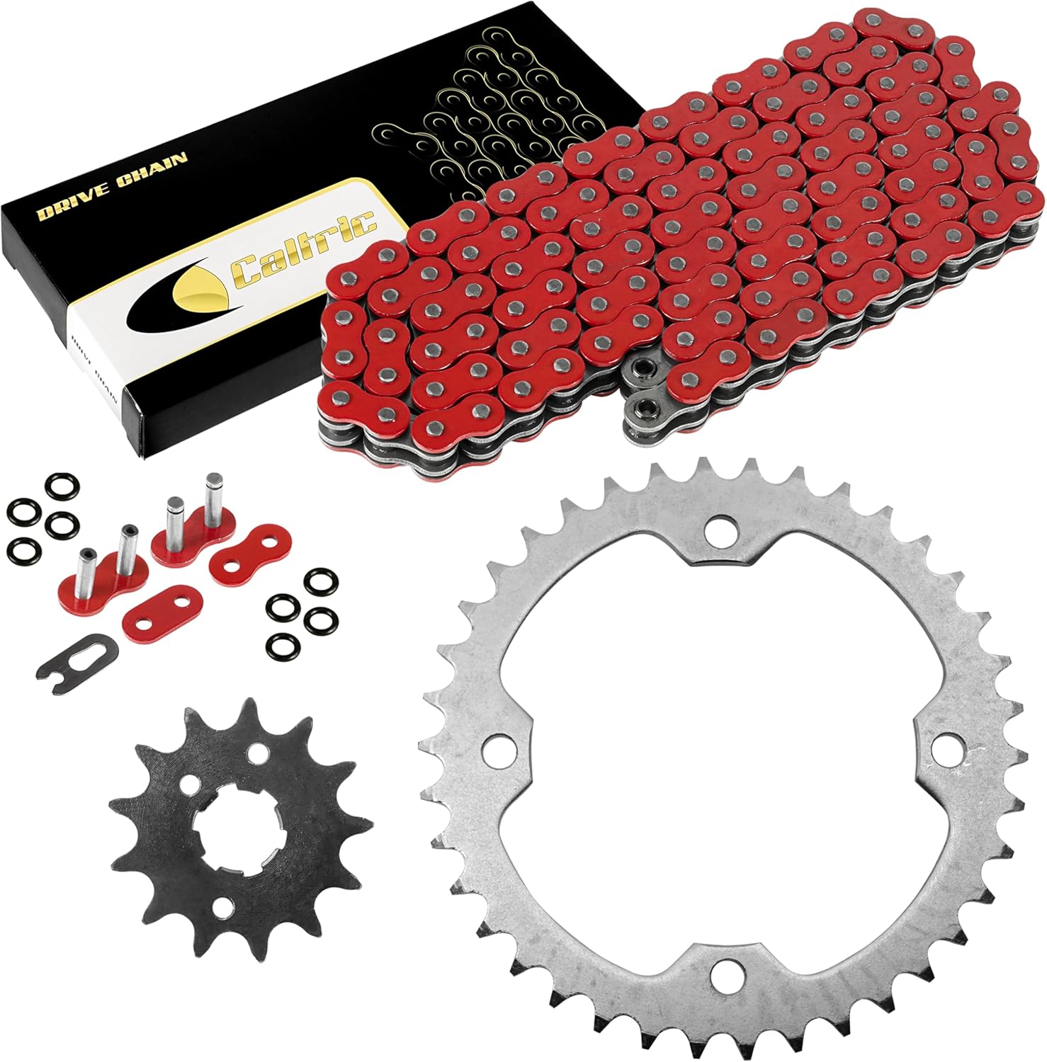 Caltric Red O-Ring Drive Chain and Sprocket Kit Compatible with Yamaha Raptor 350 YFM350 2004 2005 2006-2013