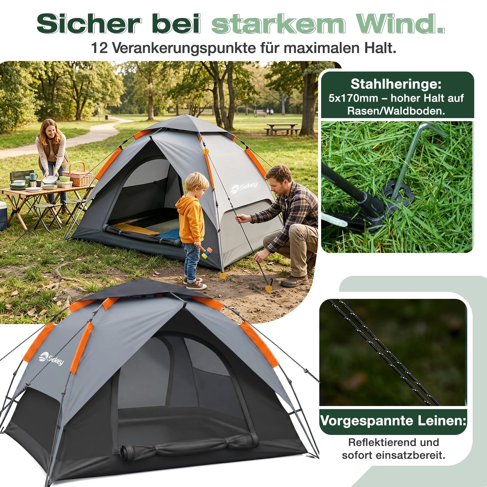 Sekey Tienda de campaña Pop Up para 2 personas, 2 en 1, tienda de campaña con interior o tienda de playa, sin tienda interior, montaje rápido, tienda automática impermeable PU3000 UPF50+,