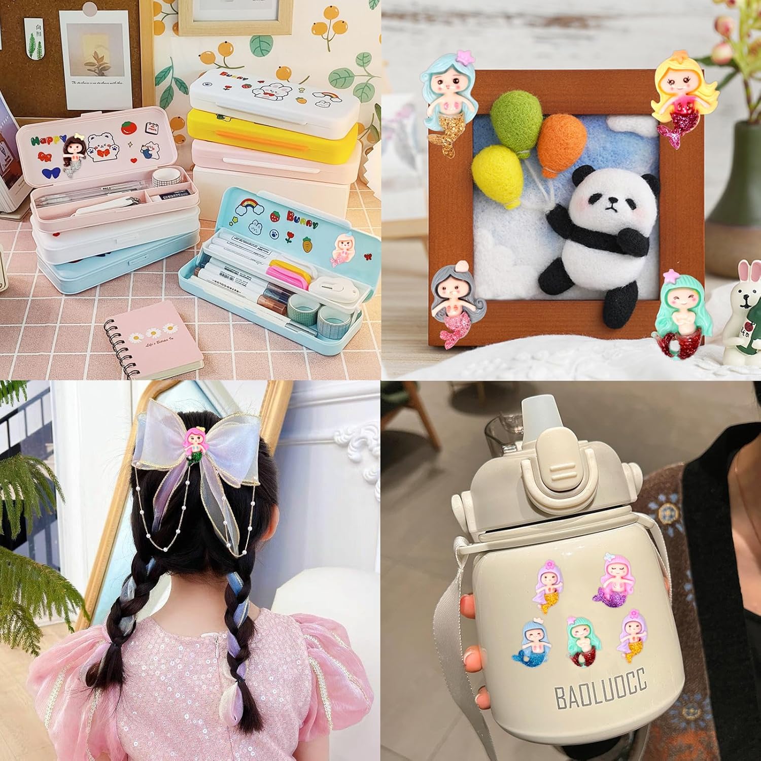 Honbay 40PCS Cute Mermaid Flatback Resin Charms Glitter Mermaid Slime Charms Sea Theme Resin Embellishments Cartoon Mermaid Resin Cabochons Crafts Decoration Accessories - 10 Styles - Image 5