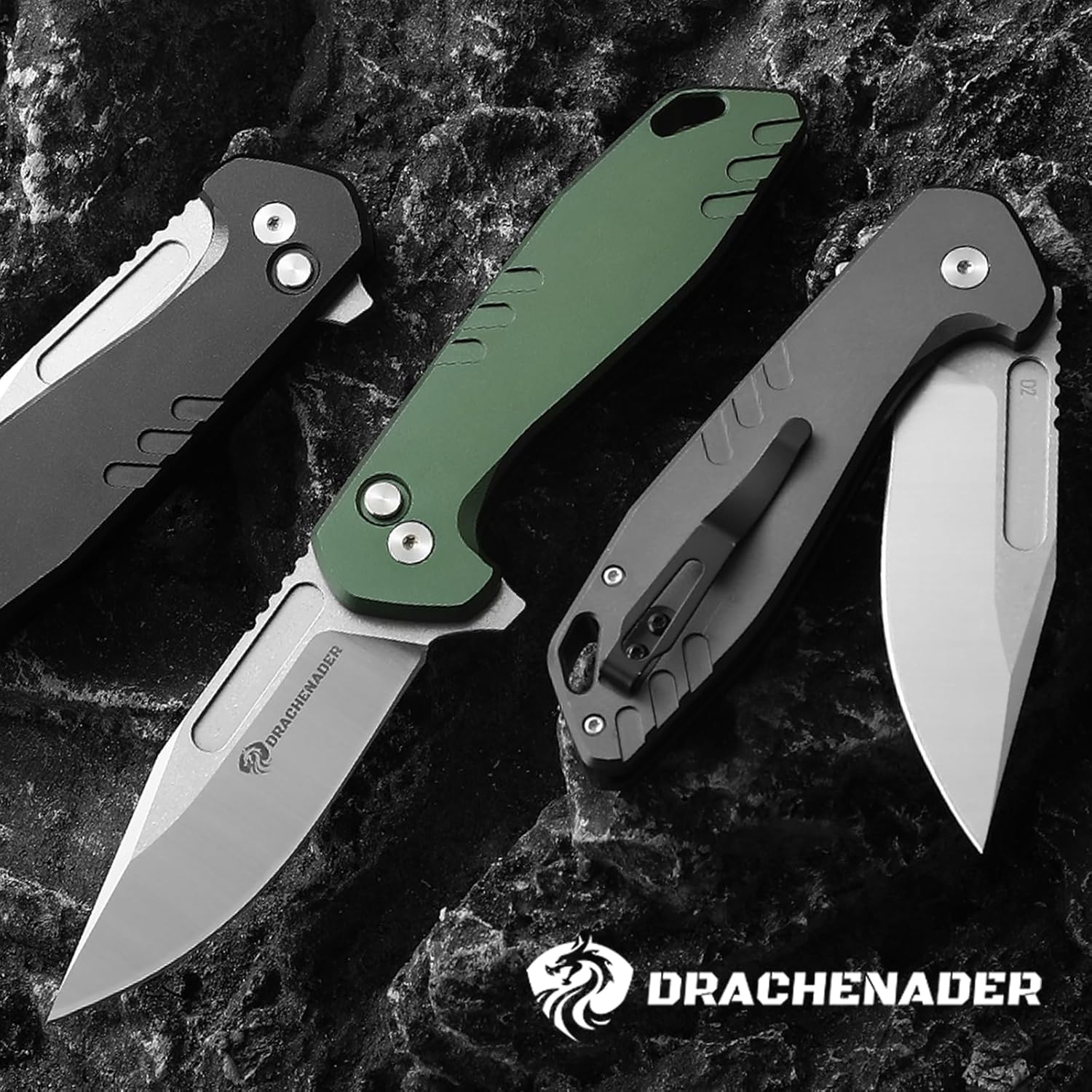 DRACHENADER Large Pocket Knife for Men B-FENG, 8.22" EDC Folding Knife with D2 Steel, Aluminum Handle, Button Lock, Horizontal carry, Pocket Clip and Sheath for Camping Outdoor (Gray)