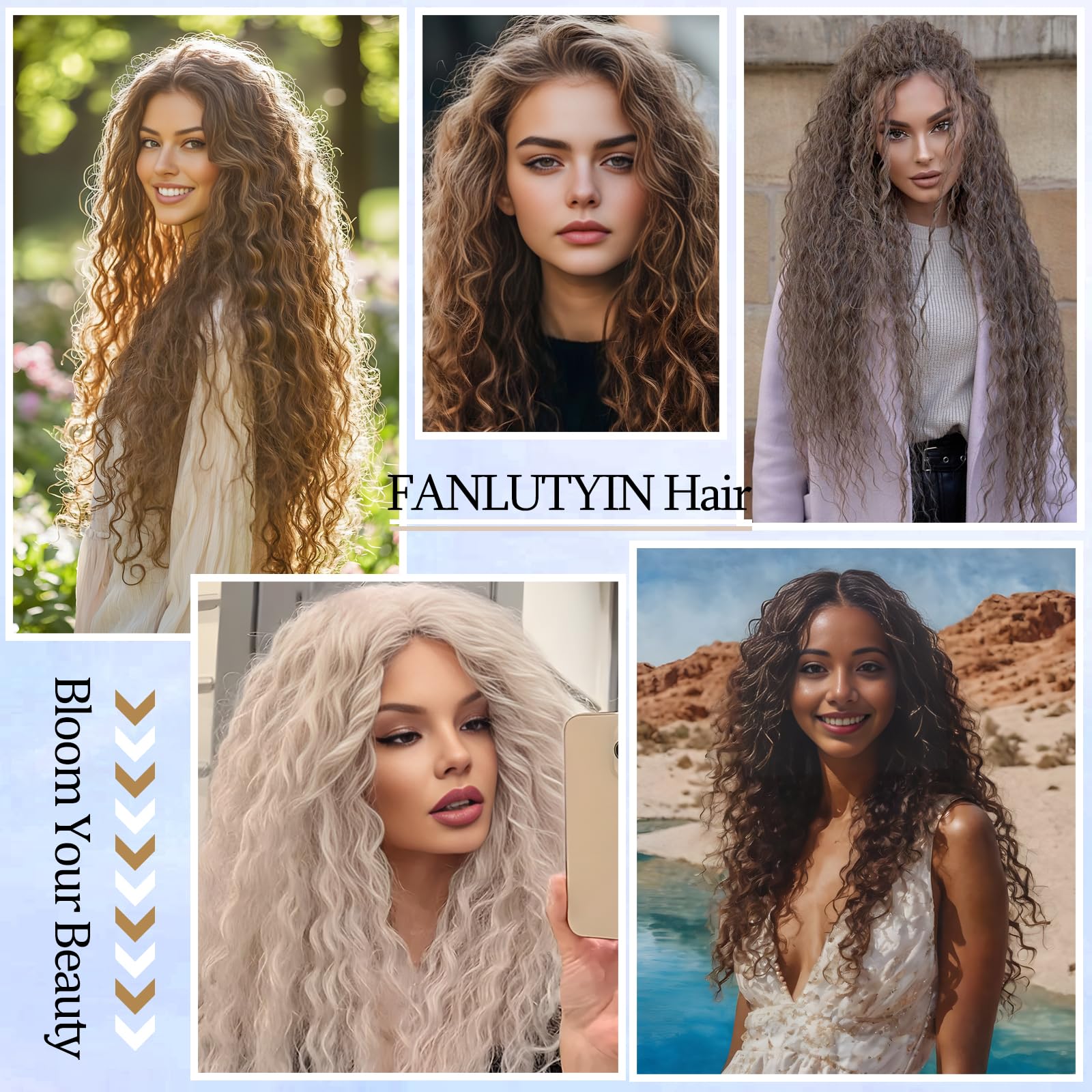 22 Inch Curly Crochet Braiding Hair 3 Packs Ocean Wave Crochet Hair Extensions Deep Wave Synthetic Braiding Hair Curls Hair Twist Water Wave Braided Hair (4#, 22 Inch 3 Packs)