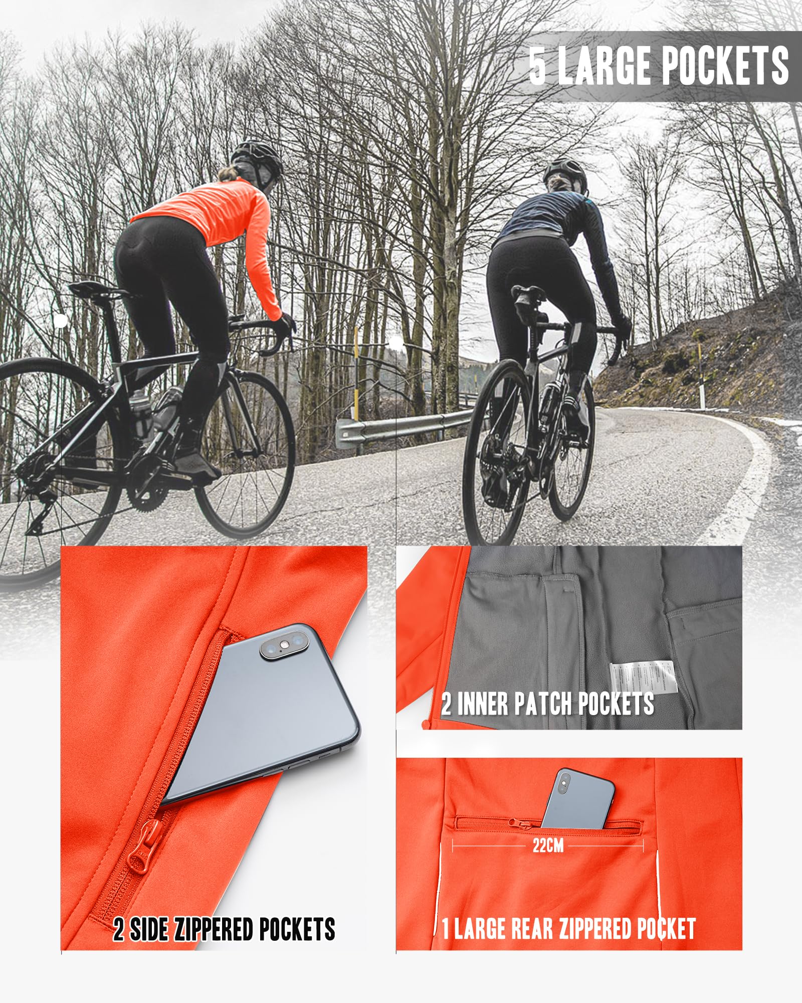 33,000ft Damen Fahhradjacke Wasserdichte Softshelljacke Winddichte Laufjacke Funktionsjacke Fleece Gefütterte Übergangsjacke Reflektierend Winter zum Radfahren, Laufen