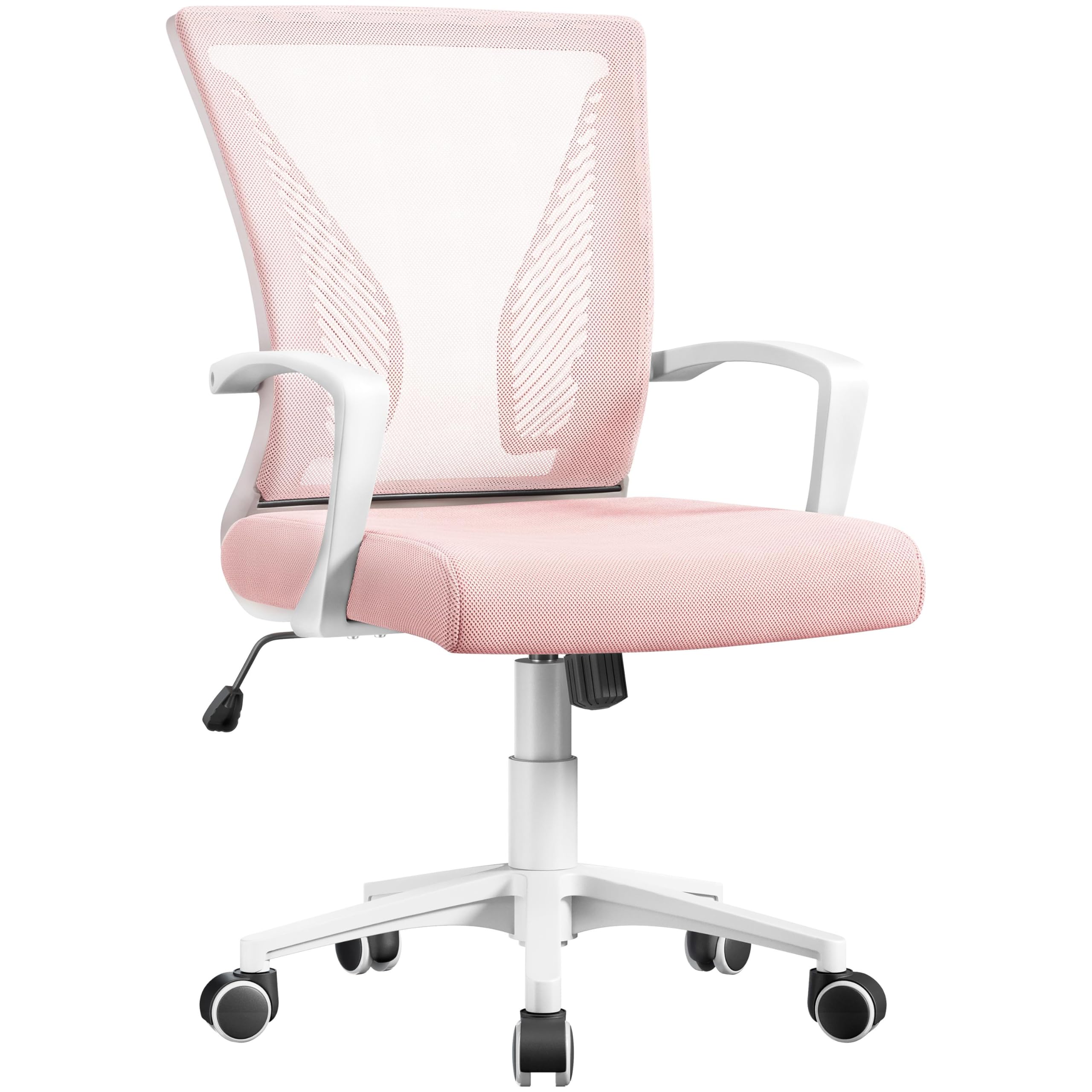 Yaheetech Pink Office Chair Ergonomic Computer Swivel Chair with Comfy Lumbar Back Support and Wheels for Woman Home Office Dressing Room