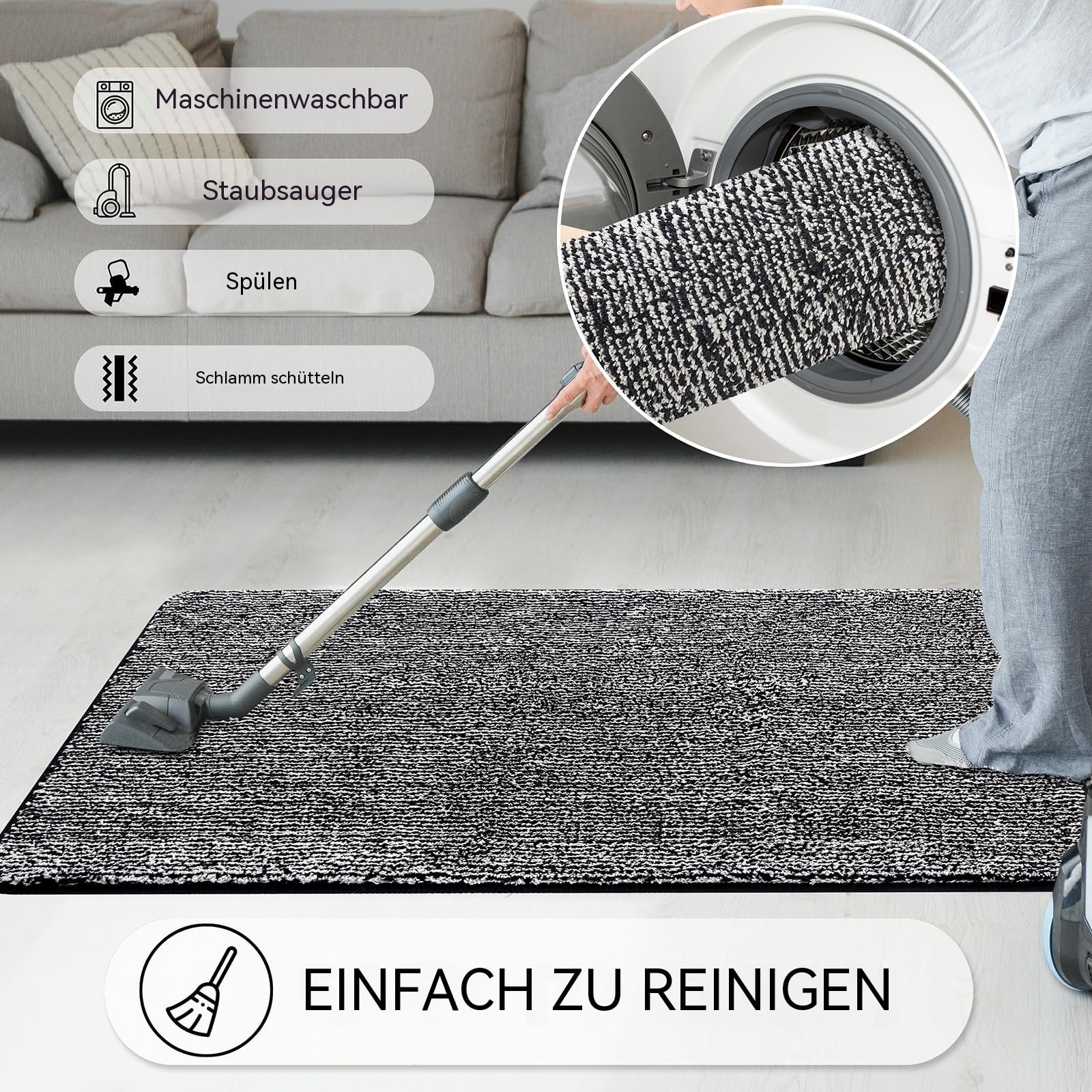 FENGYI Schmutzfangmatte Innen rutschfeste Fußmatte 90 x 150 cm Schwarz