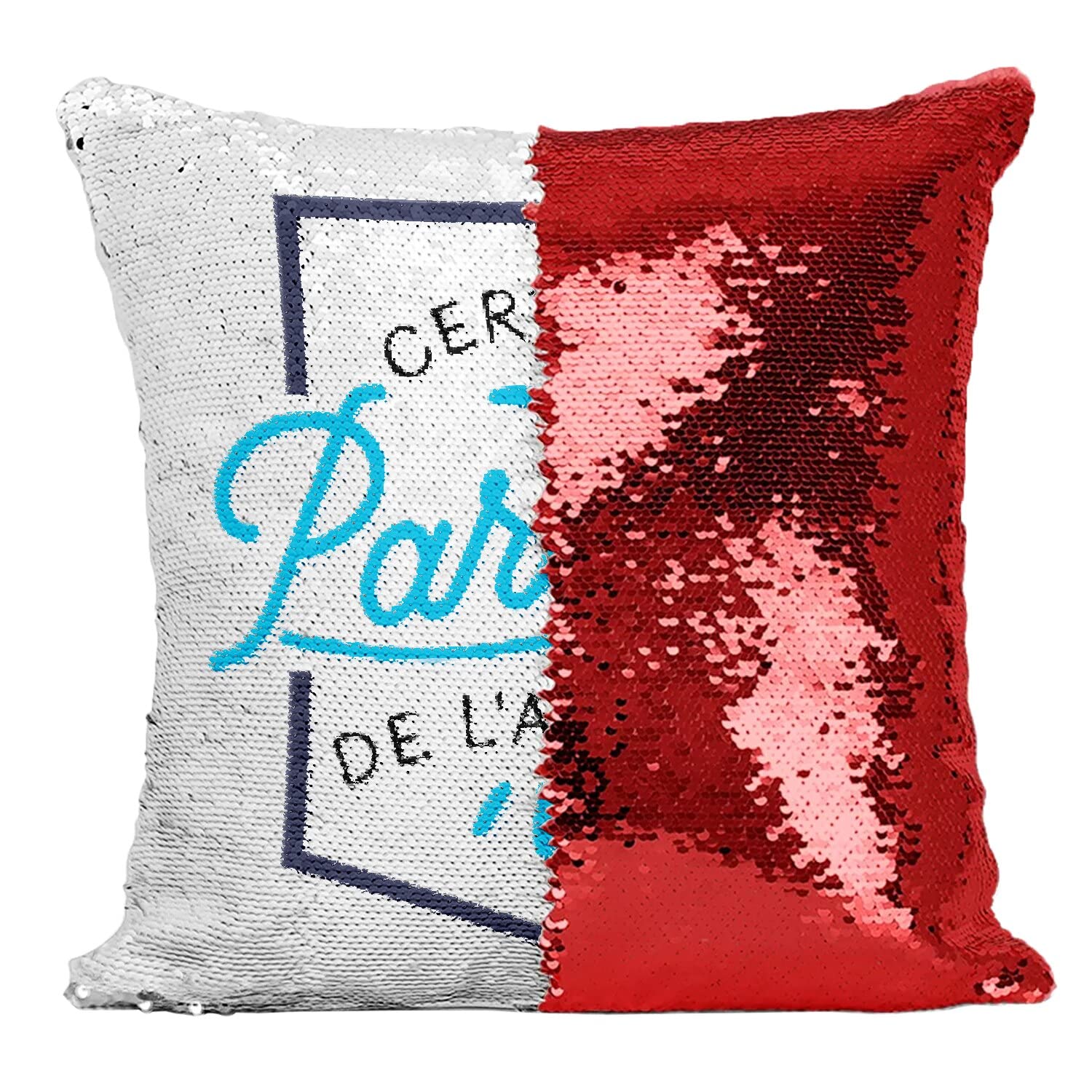 Coussin sequin rouge témoignage d'affection pour parrain de l'année