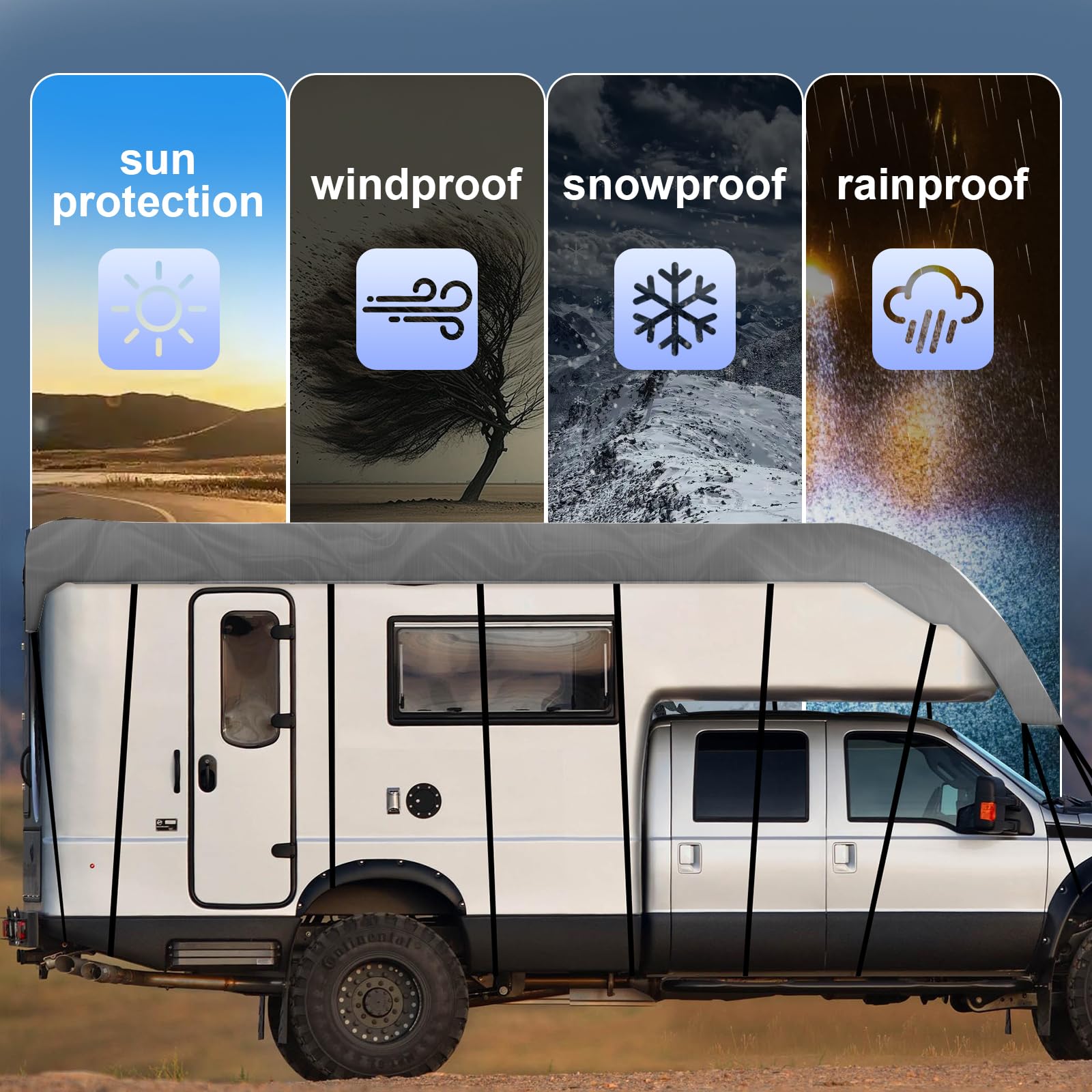 NEWFUN Telo Copri Camper, Telo Universale 210D per Caravan Universale, Protezione UV, Protezione dal Sole, Protezione Dalla Neve, Protezione dal Gelo (7.5M)