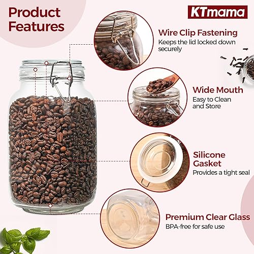 Miniatura 3 de KTMAMA Juego de 3 recipientes herméticos de vidrio con tapas transparentes de 50 onzas, tarros cuadrados de almacenamiento de alimentos para