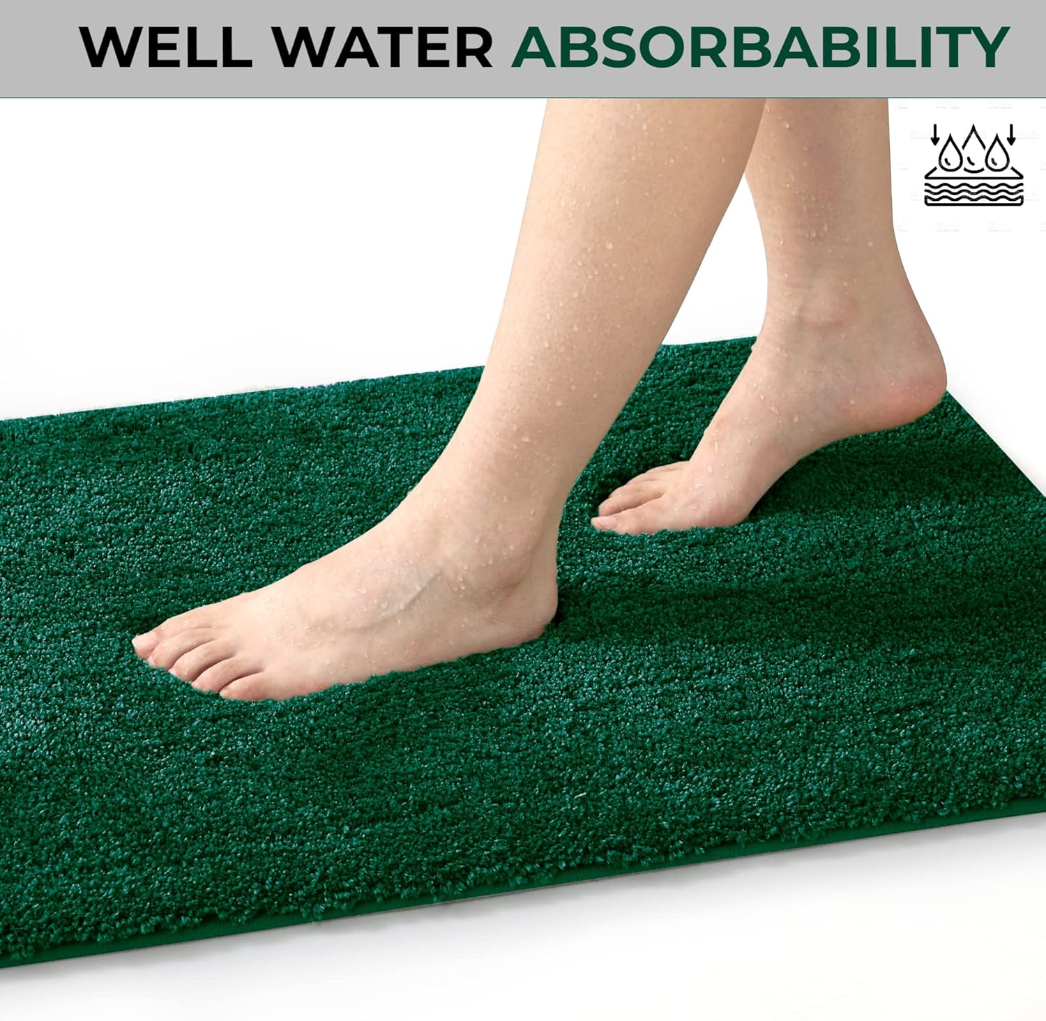 YHF Bathroom Rugs 20" X 32", Extra Thick & Soft Microfiber Shaggy, Machine Washable Bath Mats, Absorbent Bath Rugs, Non-Slip Rubber Backing Bath Mat for Bathroom Floor, Tub and Shower, Hunter Green