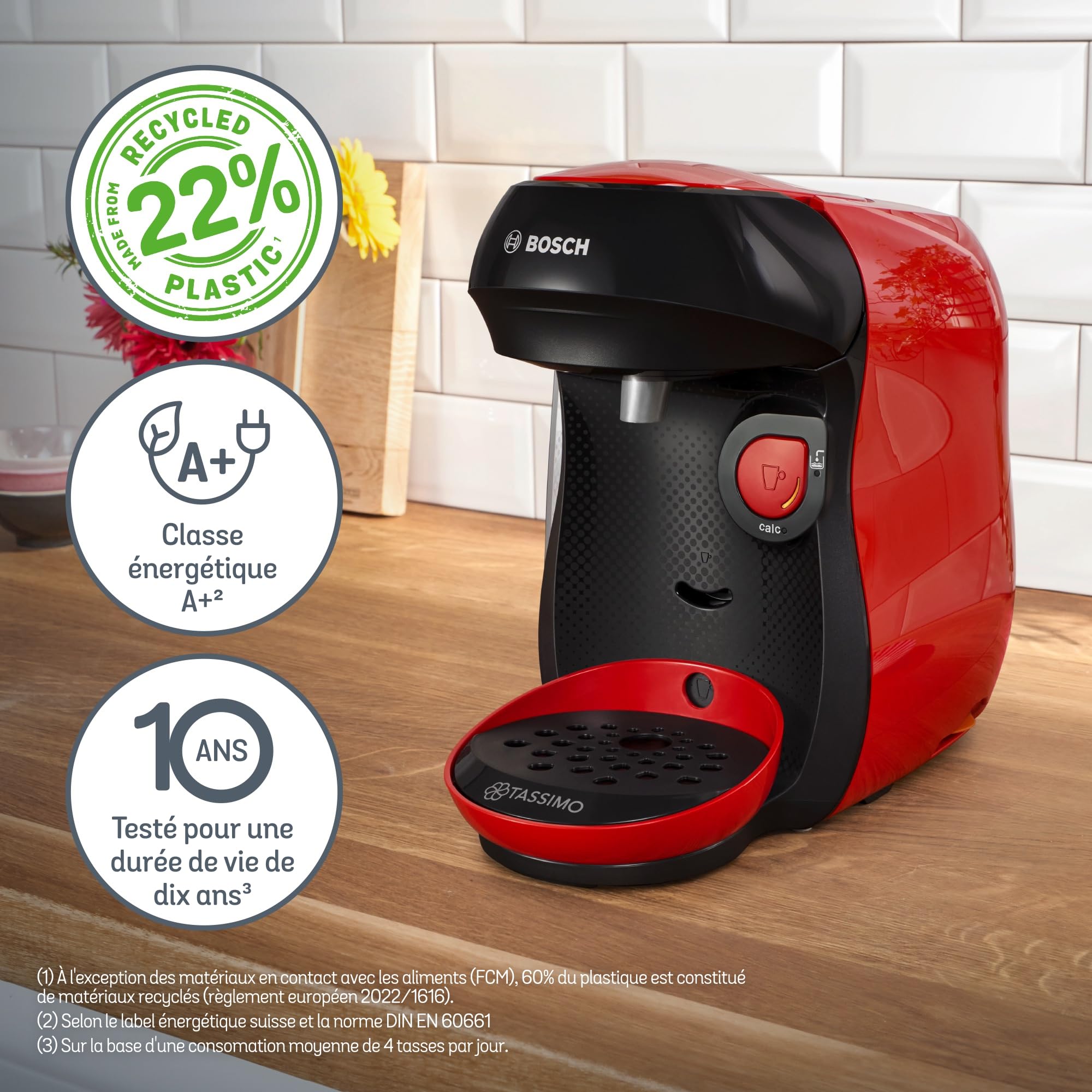 Bosch Machine à café multi-boissons Tassimo Happy friendly, TAS103E, plus de 70 boissons chaudes, OneTouch, cafétière à dosettes, Intellibrew, rouge