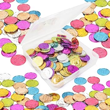 I was Caught Being Good Coins Tokens with Plastic Box, 100 Pcs Colorful Plastic Reward Incentive Behavior Pretend Play Coins