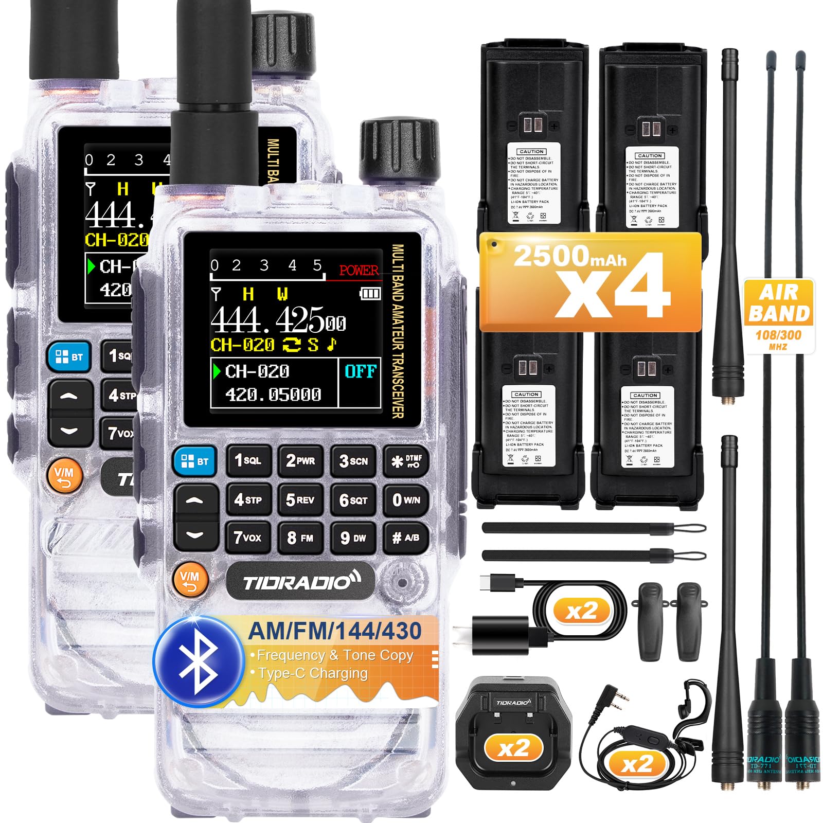 TIDRADIO TD-H3 GMRS Radio,Type C & Wireless Programming(4 Batteries)，8-Band Long Range Walkie Talkies Rechargeable Handheld Full-Featured 2 Way Radios, Full Kit Crystal