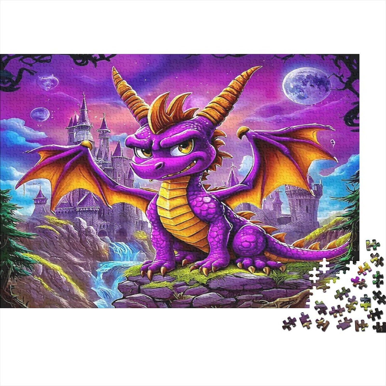 Dragon 1000Pc Jigsaw Premium Puzzle Detailed Eco-Friendly Purple Dragon Spyro for Adults And Kids 14+ 52x38cm/1000pcs