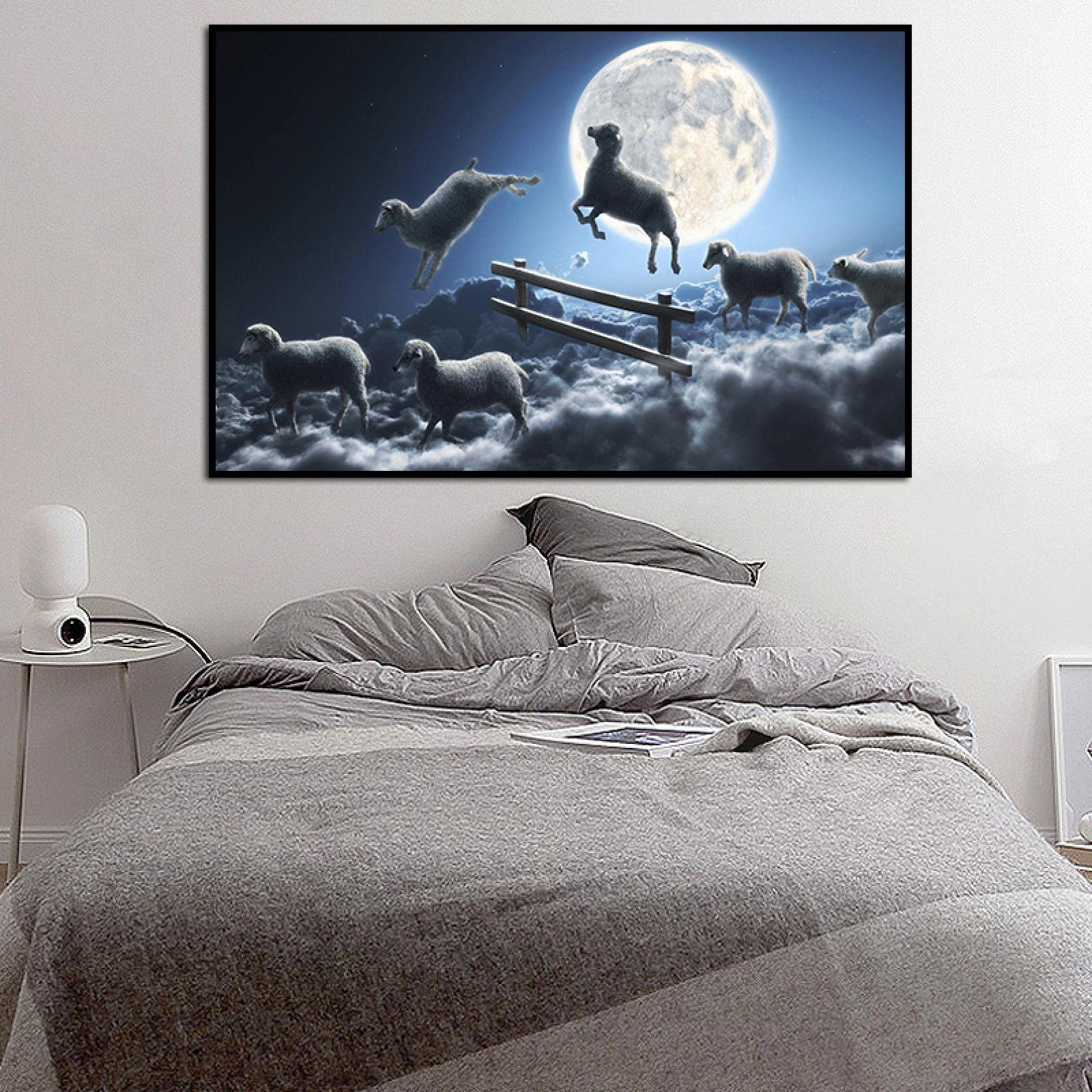 Amazon.co.jp: 空飛ぶ羊 ウォールアート プリント キャンバス 農場