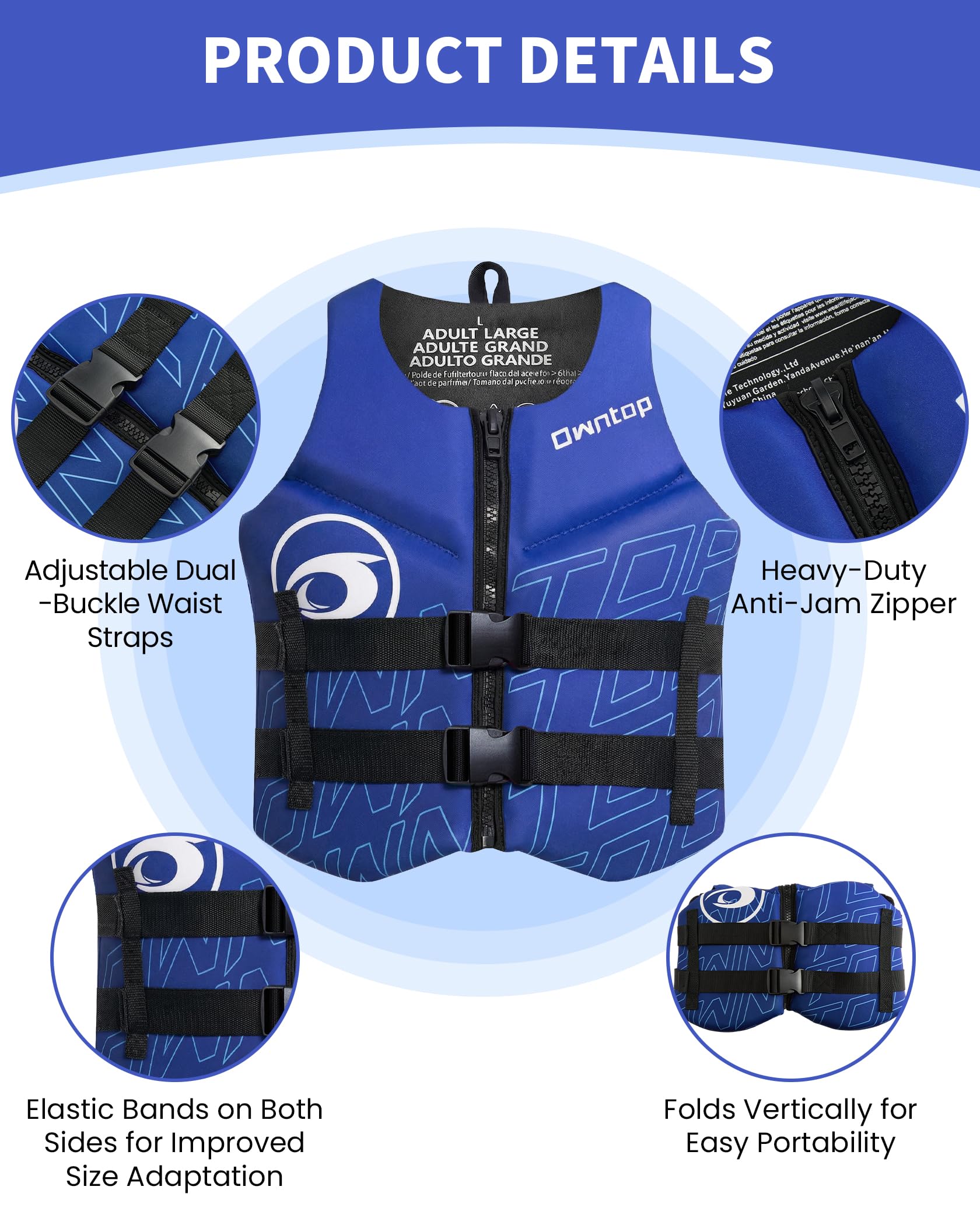 Owntop Adult Float Vest | Folding Neoprene Buoyancy Aid with Double Waist Straps | Lightweight Floating Vest for Boat, Kayak, Paddle and Fishing - 4