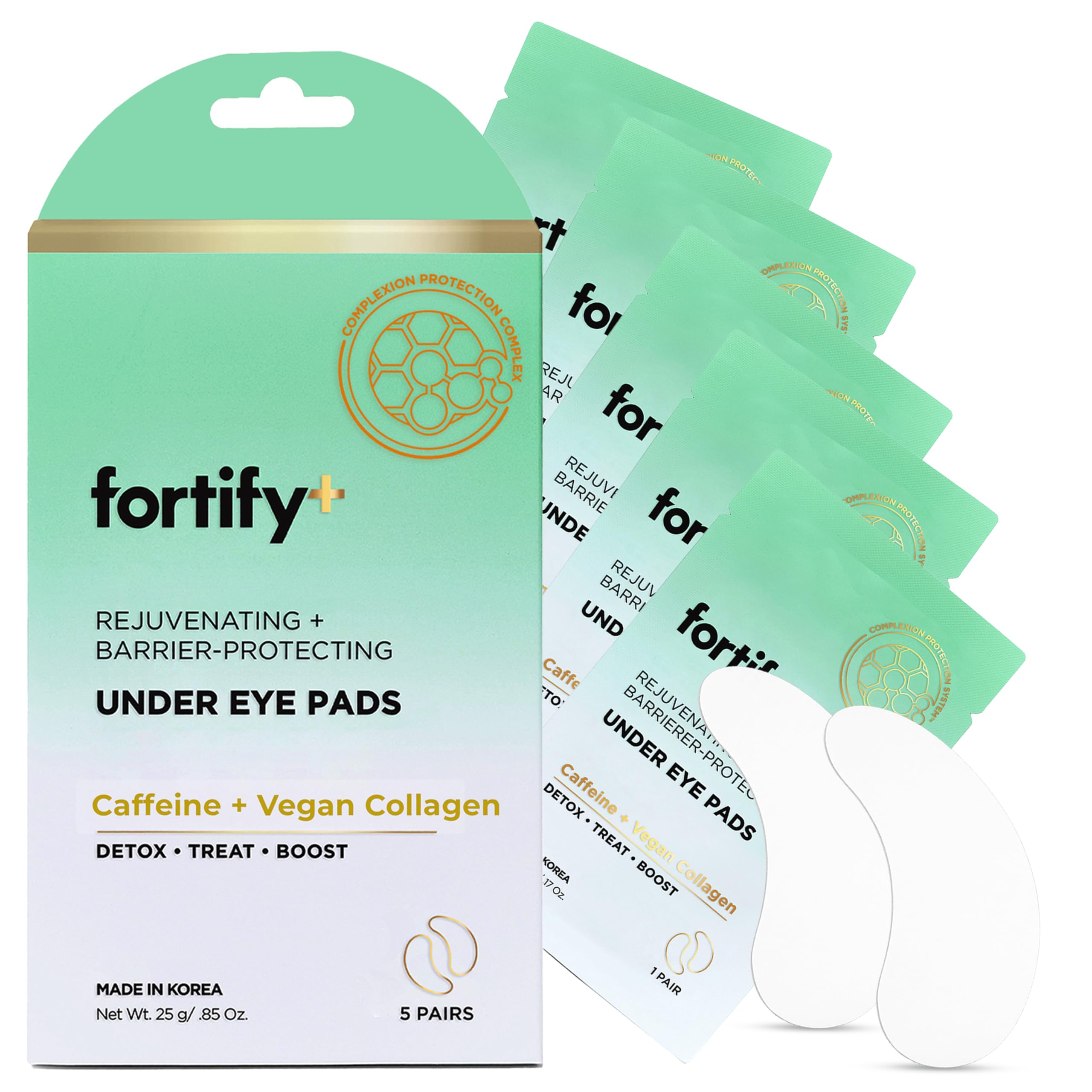 Fortify Skincare Under Eye Patches with Caffeine & Collagen – 3-in-1: Detox, Treat, Boost – Dermatologist Tested, Korean Skin Care – Depuffing Eye