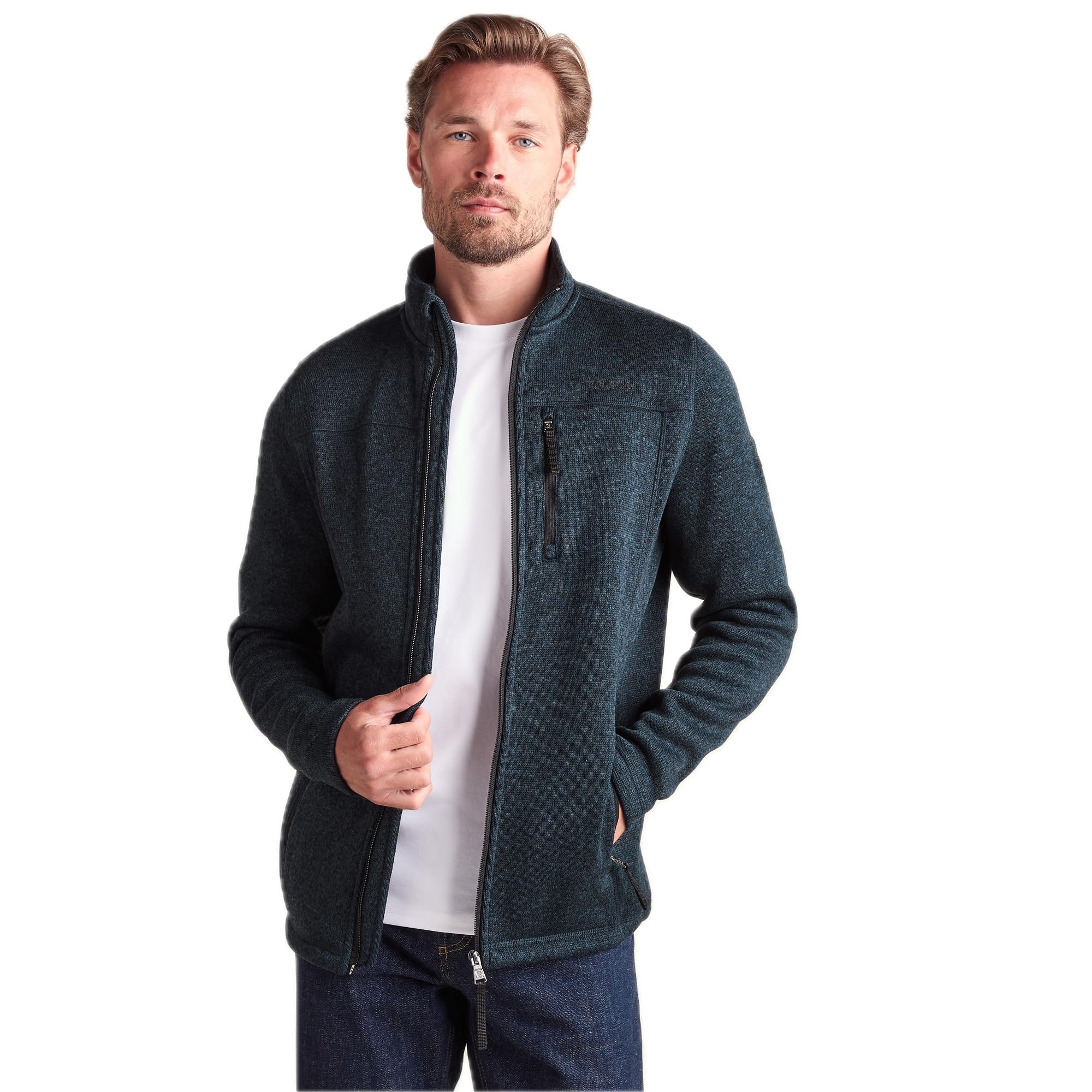 TOG24 Cresswell Mens Knitlook Fleece Jacket Dark Indigo Marl - Blue - Size Small