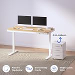 FLEXISPOT 55" Bureau électrique avec tiroirs, bureau d'accueil rapide, bureau assis avec rangement, USB Chargement, Bureau d'informatique pour le bureau d'accueil (Maple Top + Cadre réglable en blanc, Comhar)