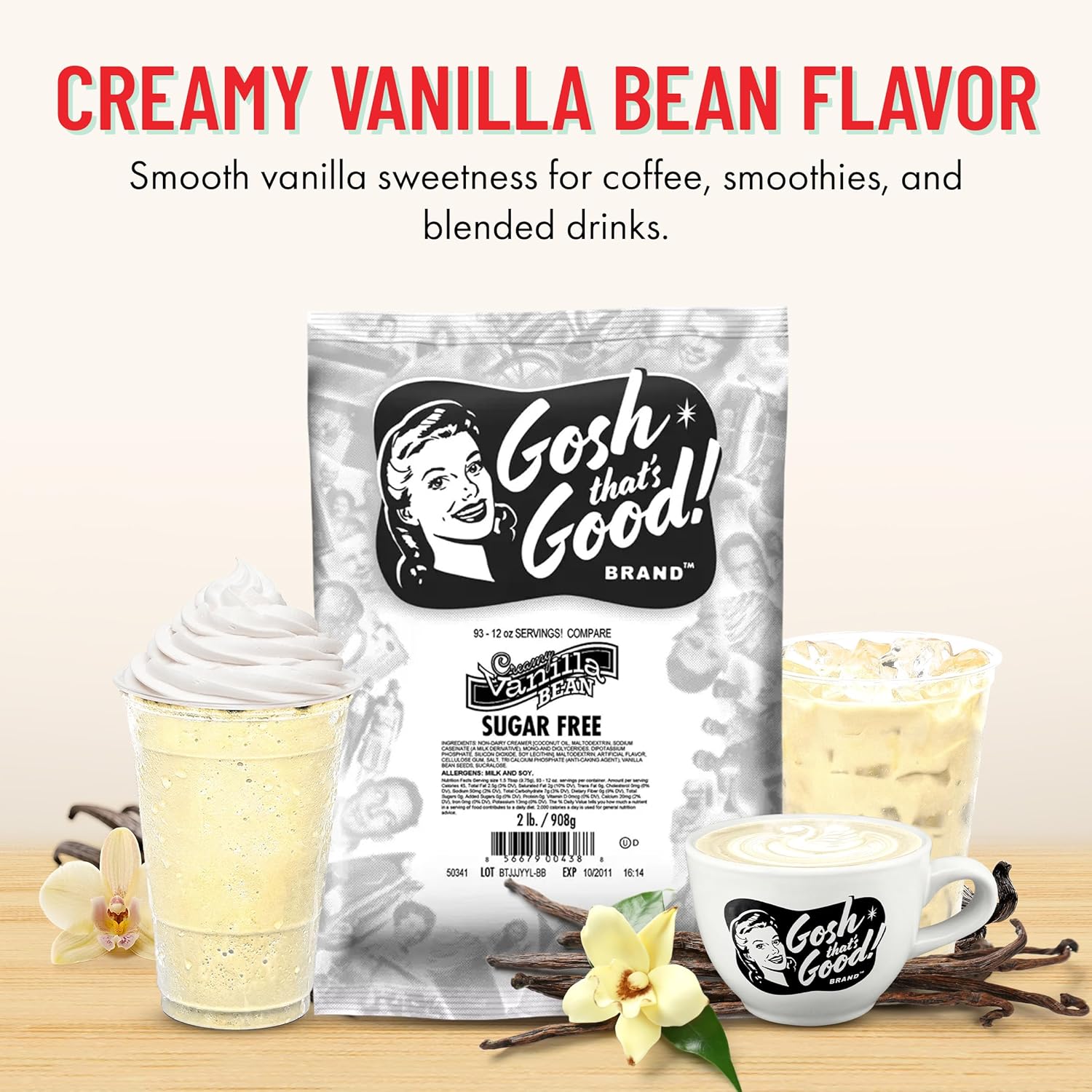 Gosh That’s Good! Sugar-Free Creamy Vanilla Bean Flavor – 2 lb –Low-Calorie, Lactose-Free