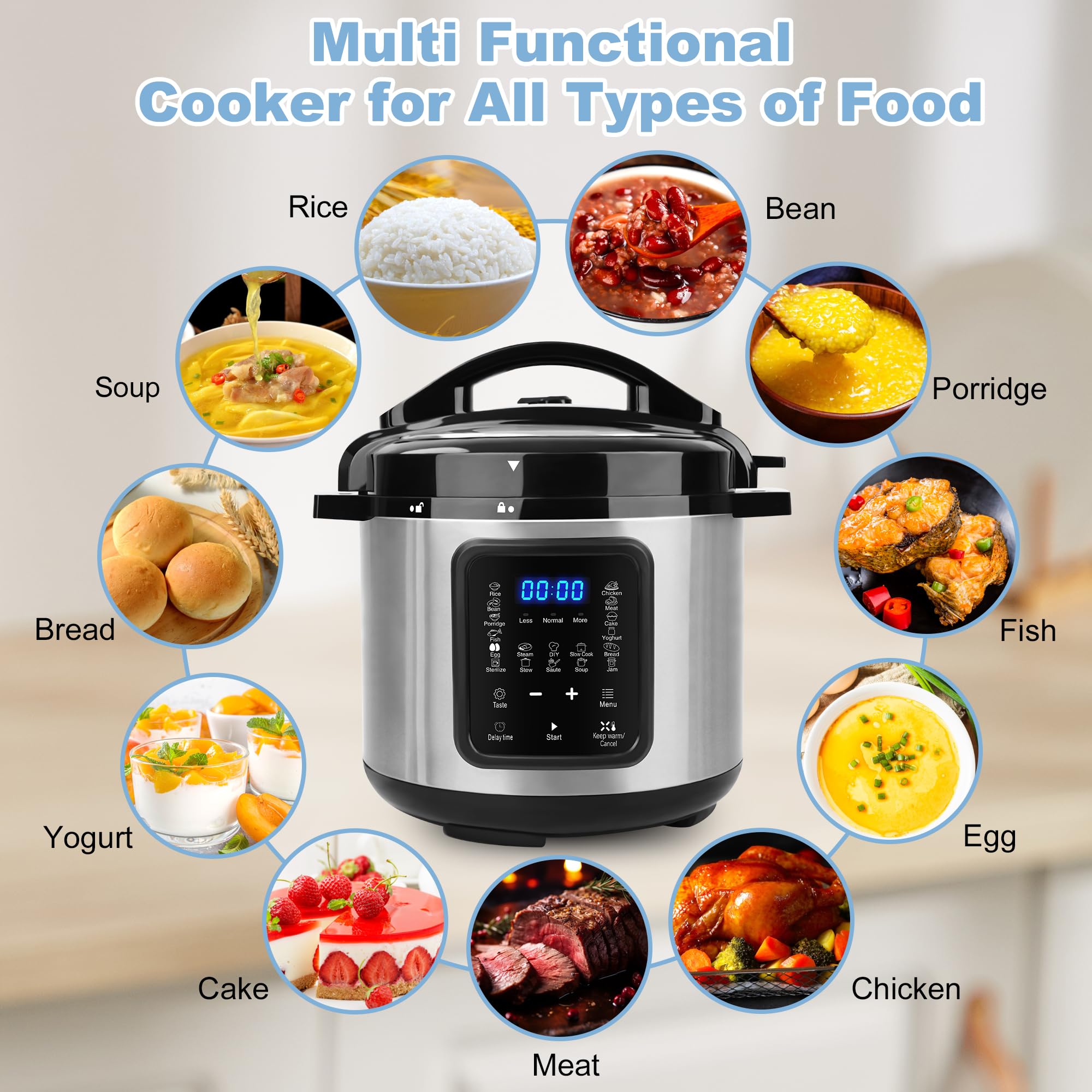 9 In 1 Pressure Cooker 6 Quart Stainless Steel 9-in-1 Electric Pressure ...