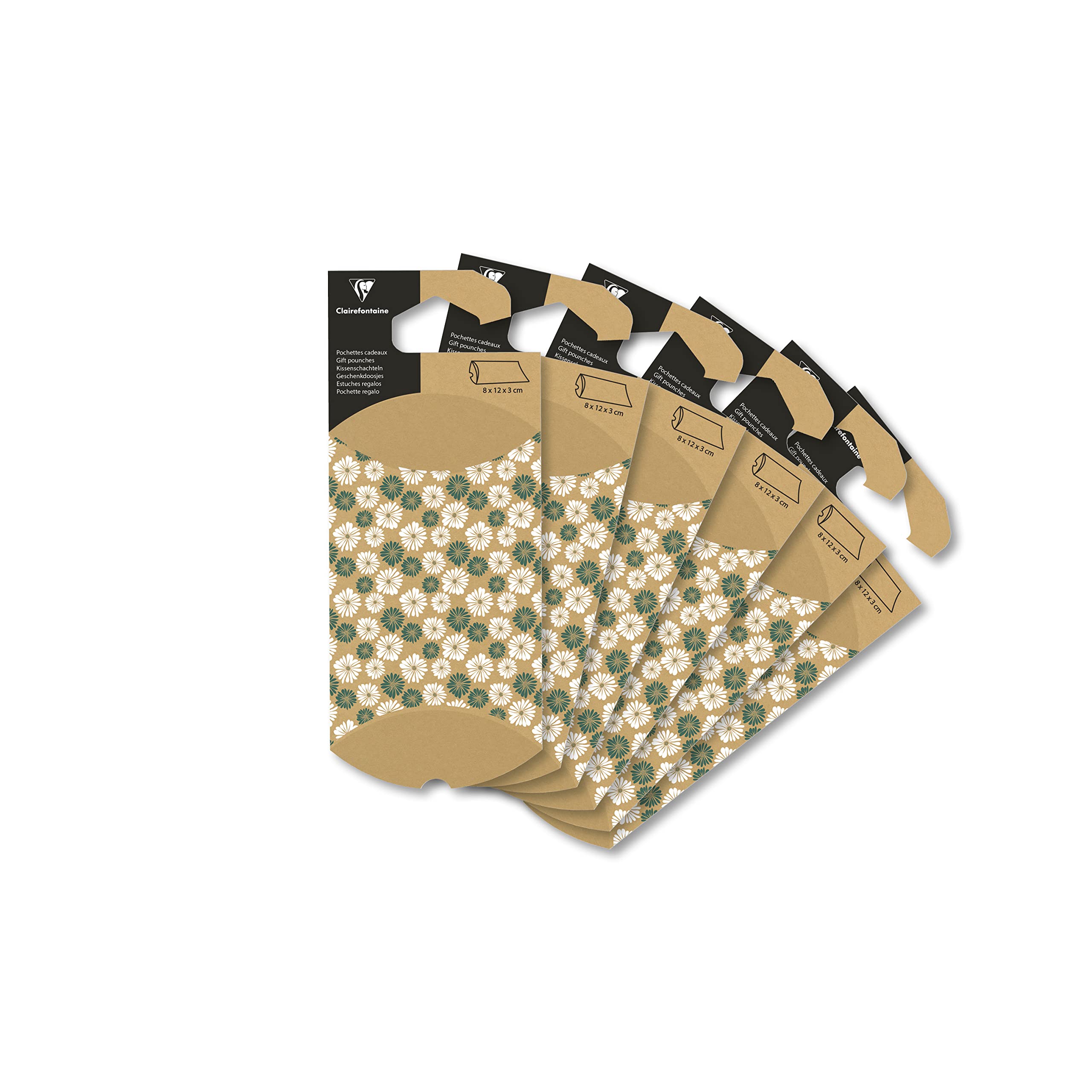 Clairefontaine 618002C - 6 Small Folding Gift Bags - 8x12cm - Design : Daisies - Pillow box - Gift wrapping - Suitable for small gifts, books, games, etc