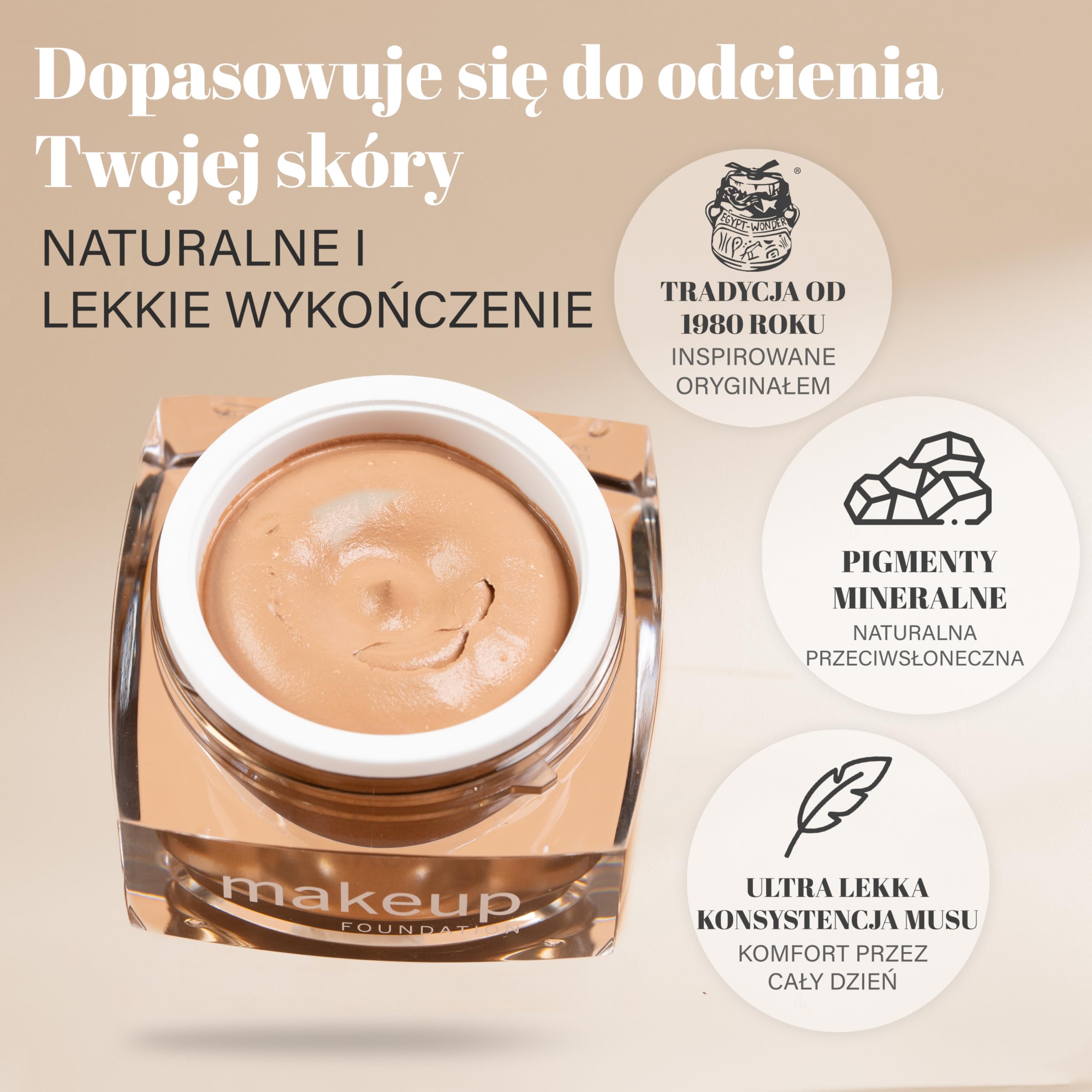 EGYPT-WONDER® Makijaż w musie (30 ml) – 4 w 1: podkład, korektor, makijaż i puder – Beauty Cream dla gładkiej twarzy – kosmetyki do nieskazitelnej cery w jednym kroku!