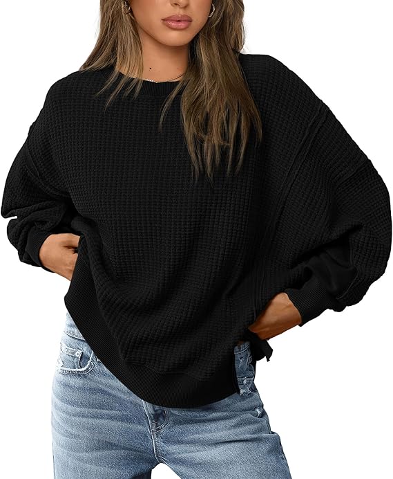 PRETTYGARDEN Oversized Sweatshirt for Women 2025 Fashion Crewneck Long Sleeve Pullover Waffle Knit Tops Fall Trendy Clothes