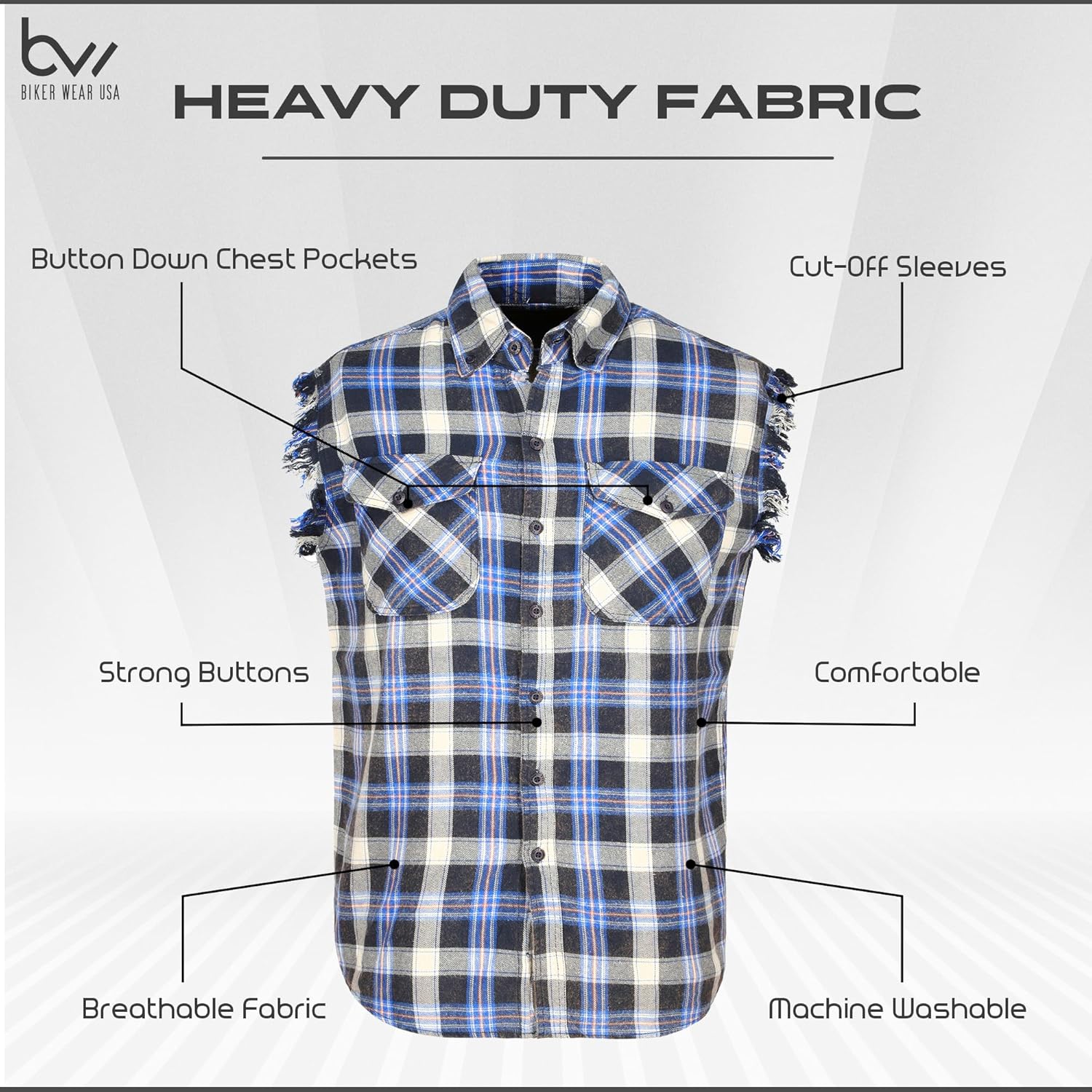 Plaid Flannel Casual Shirt– 100% Cotton Sleeveless Shirts for Men - Image 4