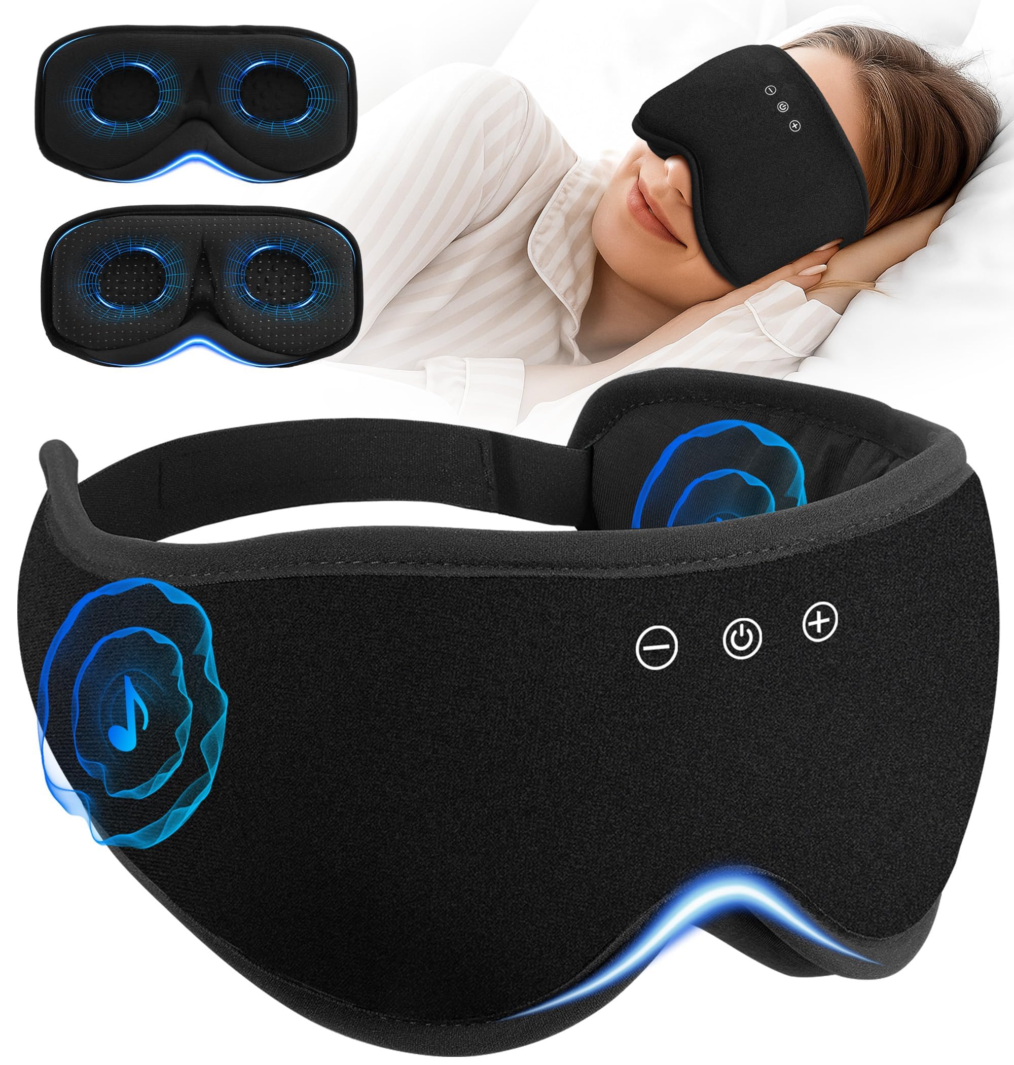 Maska do spania Bluetooth ze zdejmowanymi miseczkami 3D, bambusowe, bawełniane, bezprzewodowe słuchawki dla osób śpiących na boku, zaciemniająca maska na oczy z timerem, do podróży i medytacji