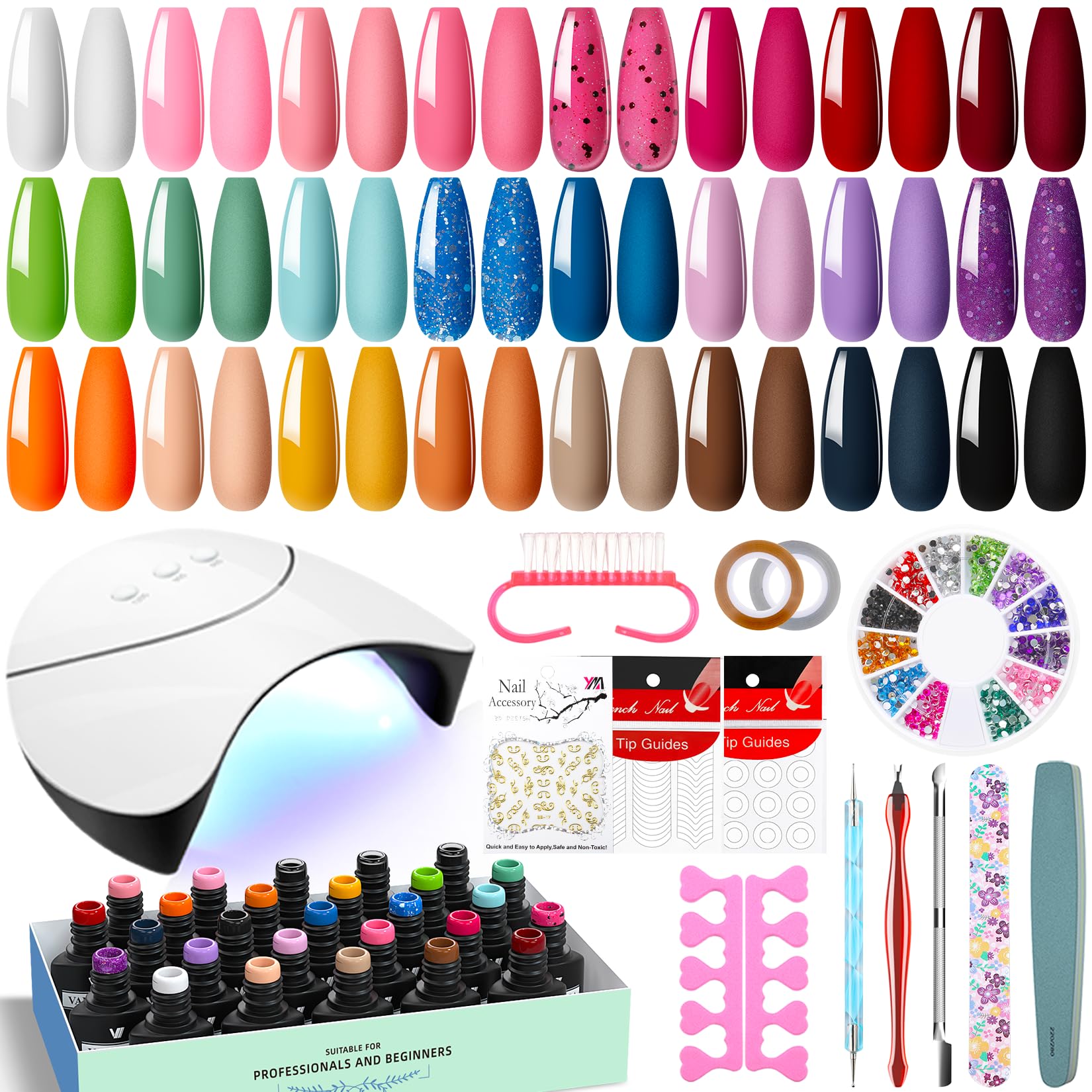 VANREESA U V Nagellack Set, 24 Farben U V Nagellack Rosa Braun Orange Blau Gel Nägel Set mit 36W U V/ LED Nagellampe DIY Nail Art Set Maniküre Starterset Geschenke für Frauen