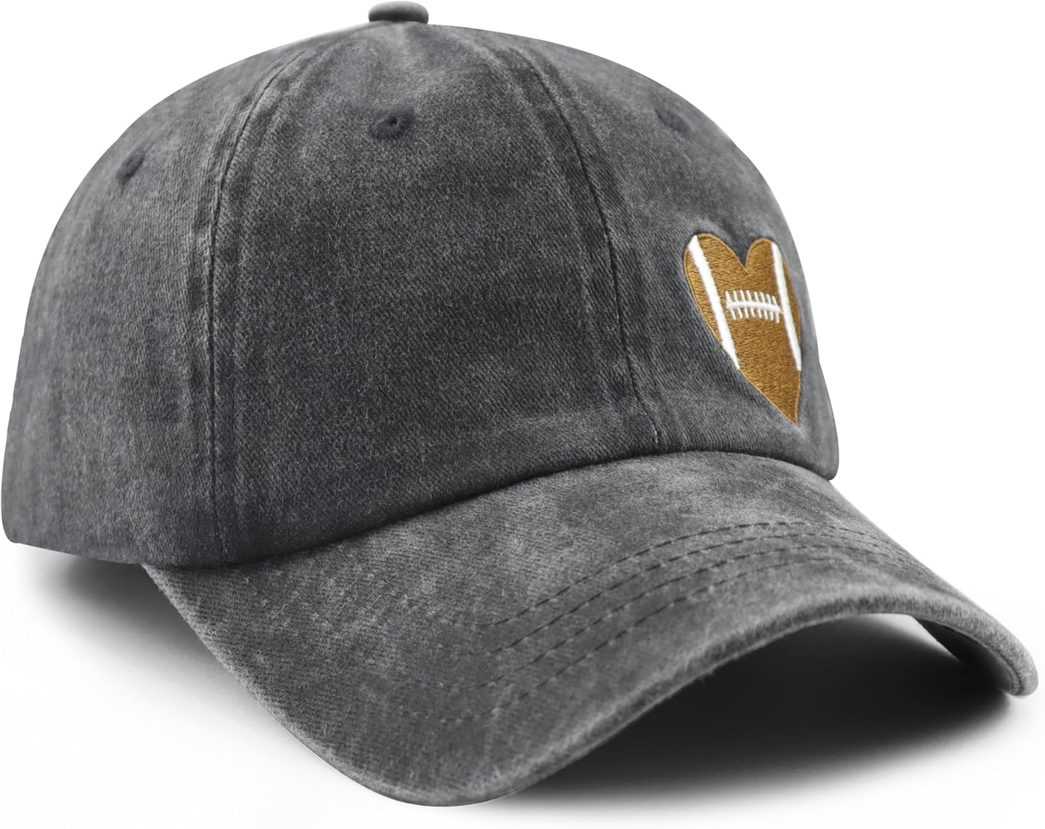 Football Heart Hat for Men Women, Adjustable Cotton Embroidered Heart Football Baseball Cap - Image 2