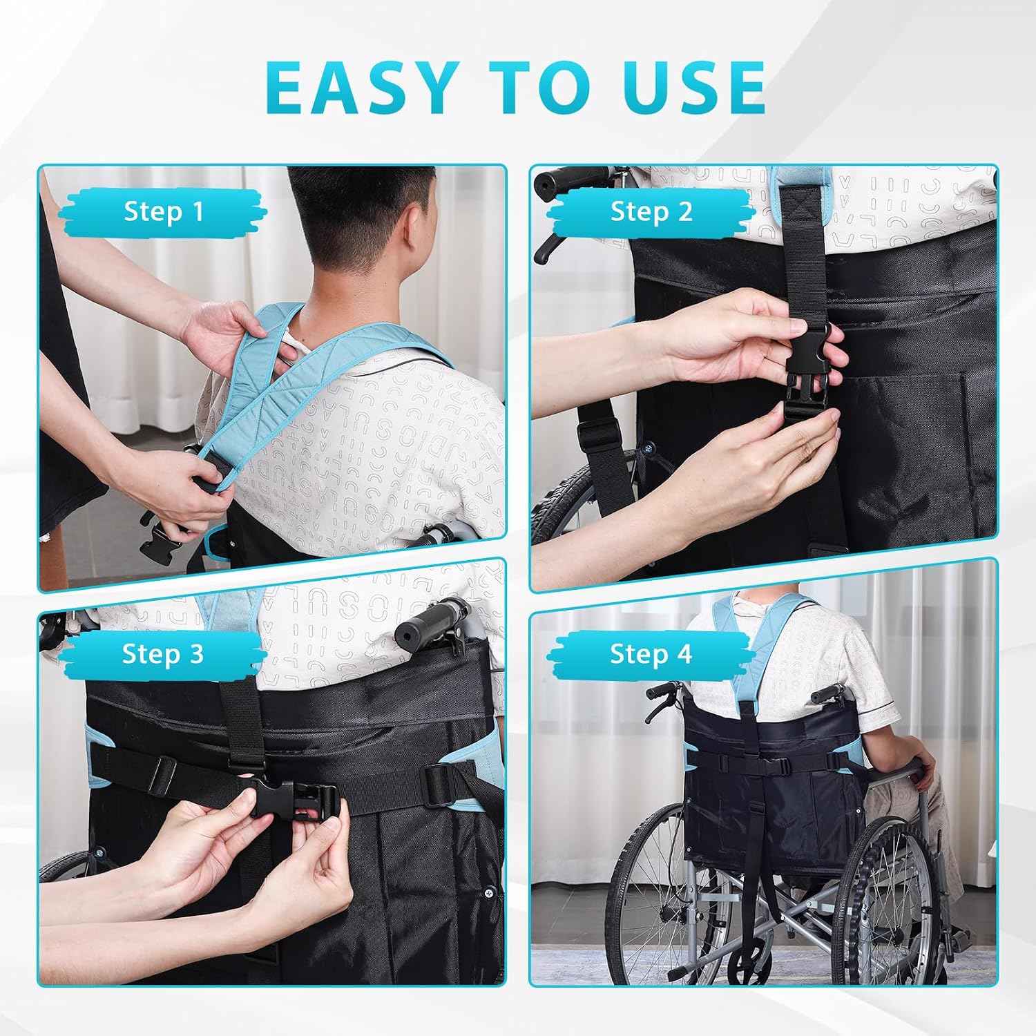 Wheelchair Seat Belt with Front Pocket ​| ​​Designed to Prevent Falls with Adjustable Buckle - Ideal for Elderly Users, Post-Operative Patients & People with Limited Mobility​​（Blue）