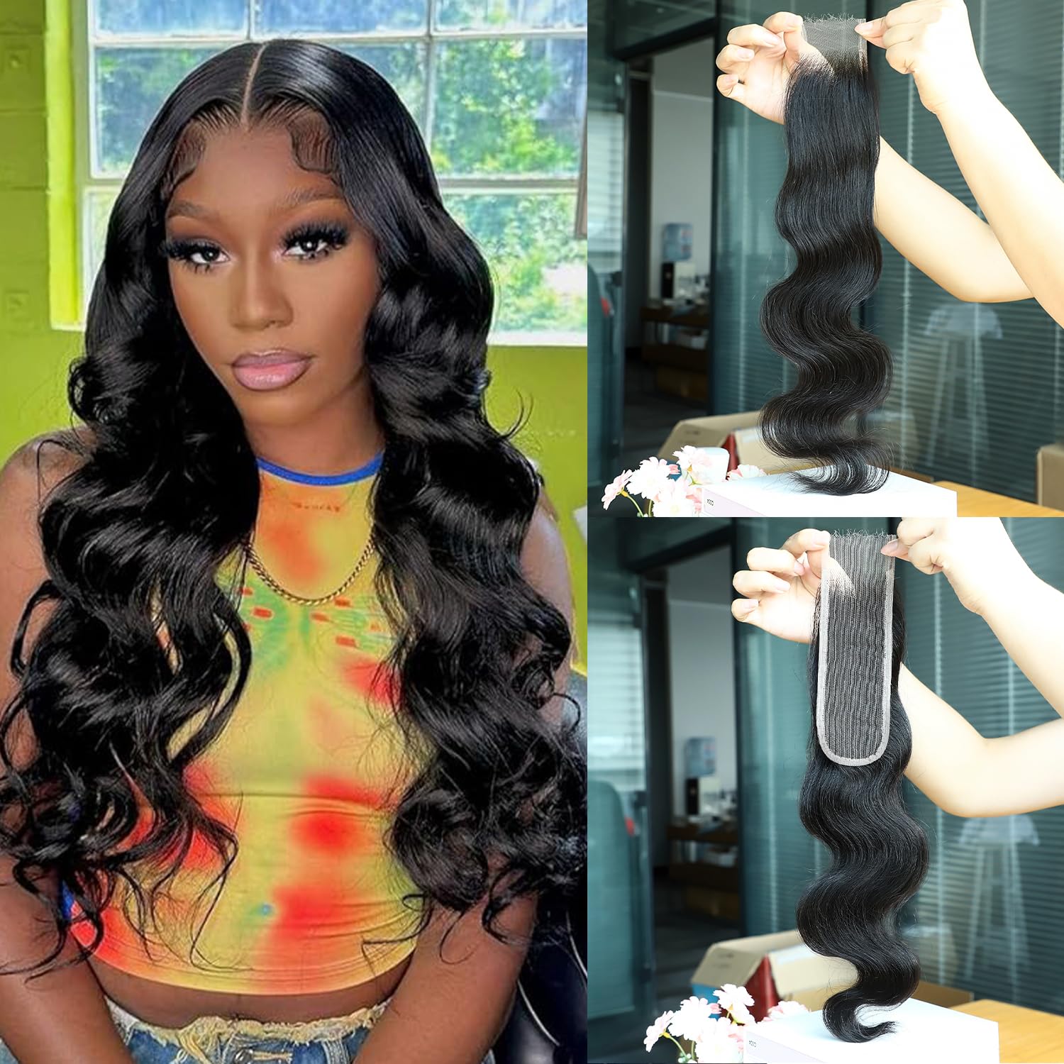 SOMIARIK 2x6 HD Lace Closure, 18 Inch Body Wave Pre Plucked Human Hair Closure Single Knot Invisible Film Lace Closure - Image 2