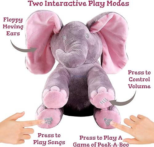 Miniatura 4 de Dimple Kaia - Elefante de peluche interactivo animado para cantar y Peek-A-Boo con orejas flexibles, atractivo juguete musical para bebé, regalo de