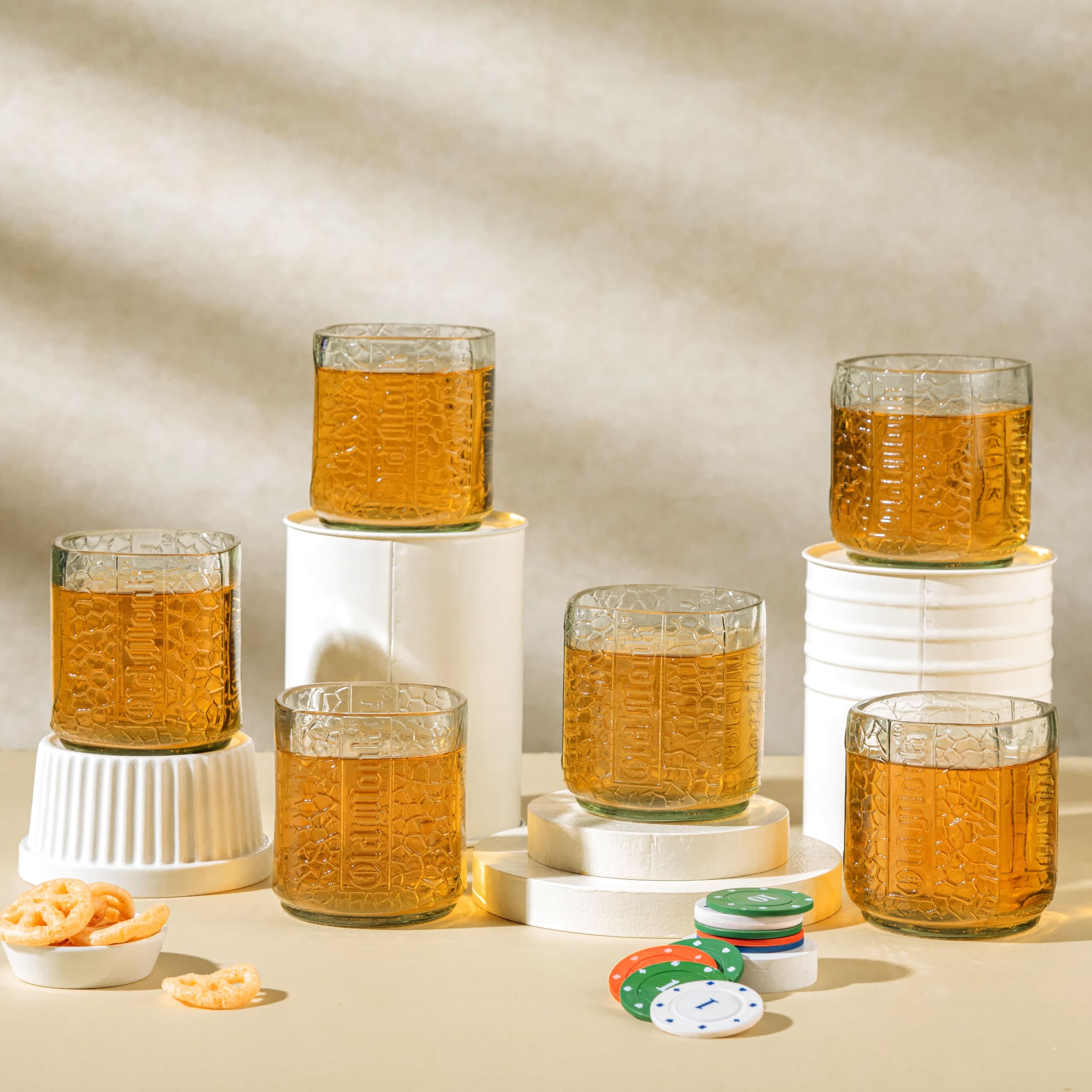 Old Monk Glasses Set of 6 300Ml Drinking Juice, Bourbon, Whisky, Cocktails, Mocktail Transparent Up-cycled Eco-Friendly Glasses Perfect for Home