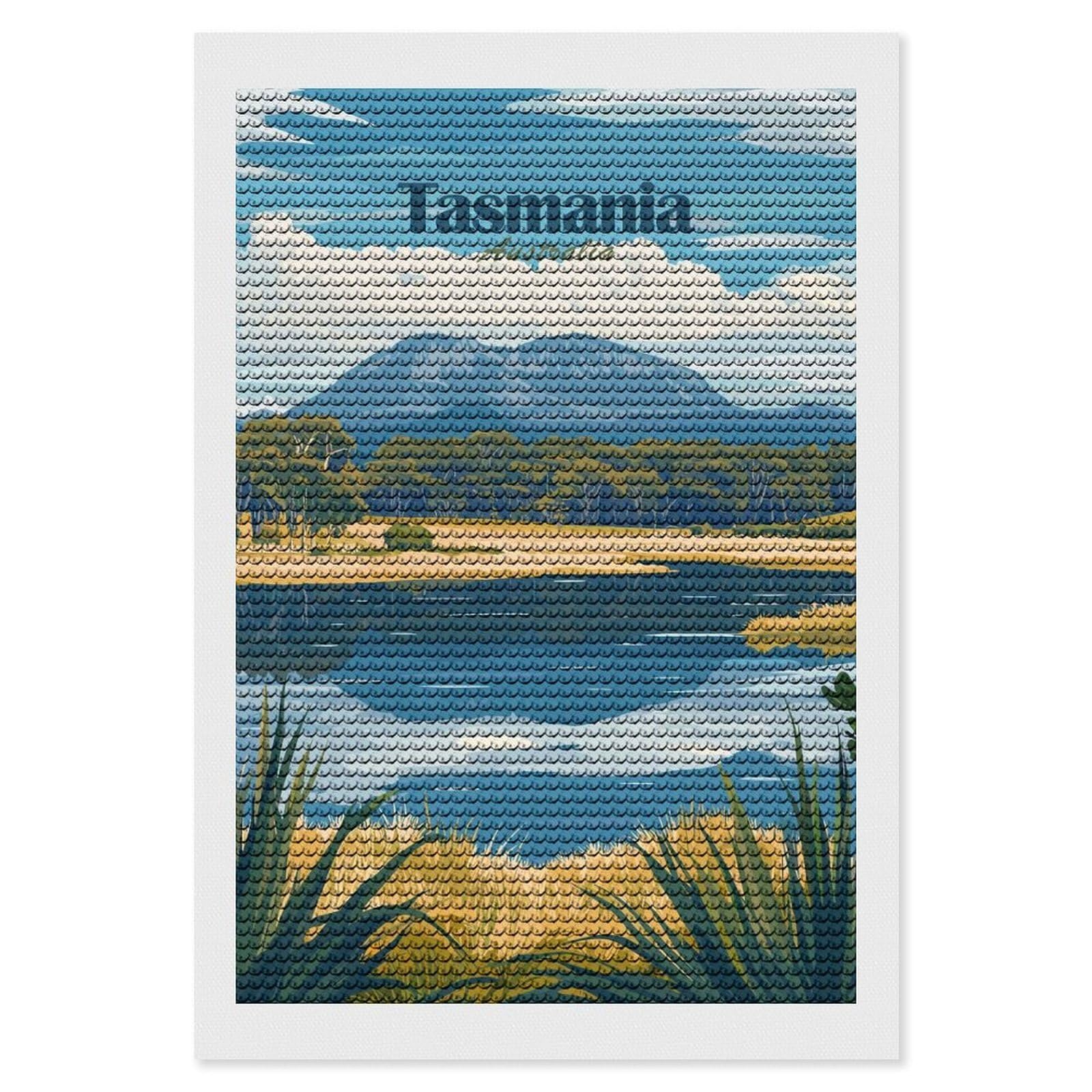 Junmoney Tasmania Landscape Diamond Painting Set 8"x12", Stress Relief Craft, Easy to Enjoy, Vintage Style Decor, Festive Craft Gift