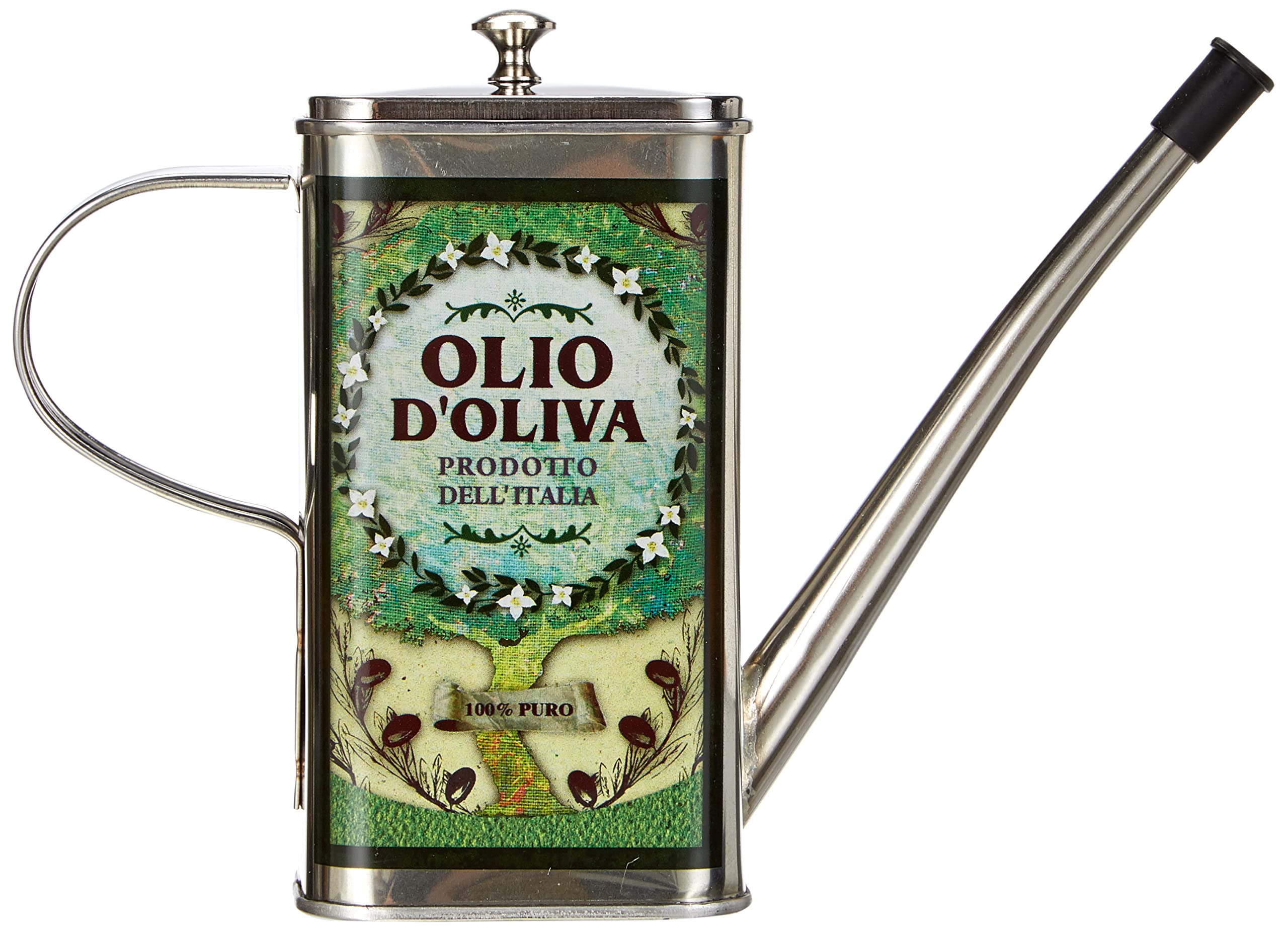 cilio Ölkanne OLIO VERDE 500 ml, rostfreier Edelstahl, mediterranes Design | Olivenölkanne, lichtschützend, tropffreies Dosieren, mit Verschlusskappe, 500 ml Fassungsvermögen, mediterranes Design