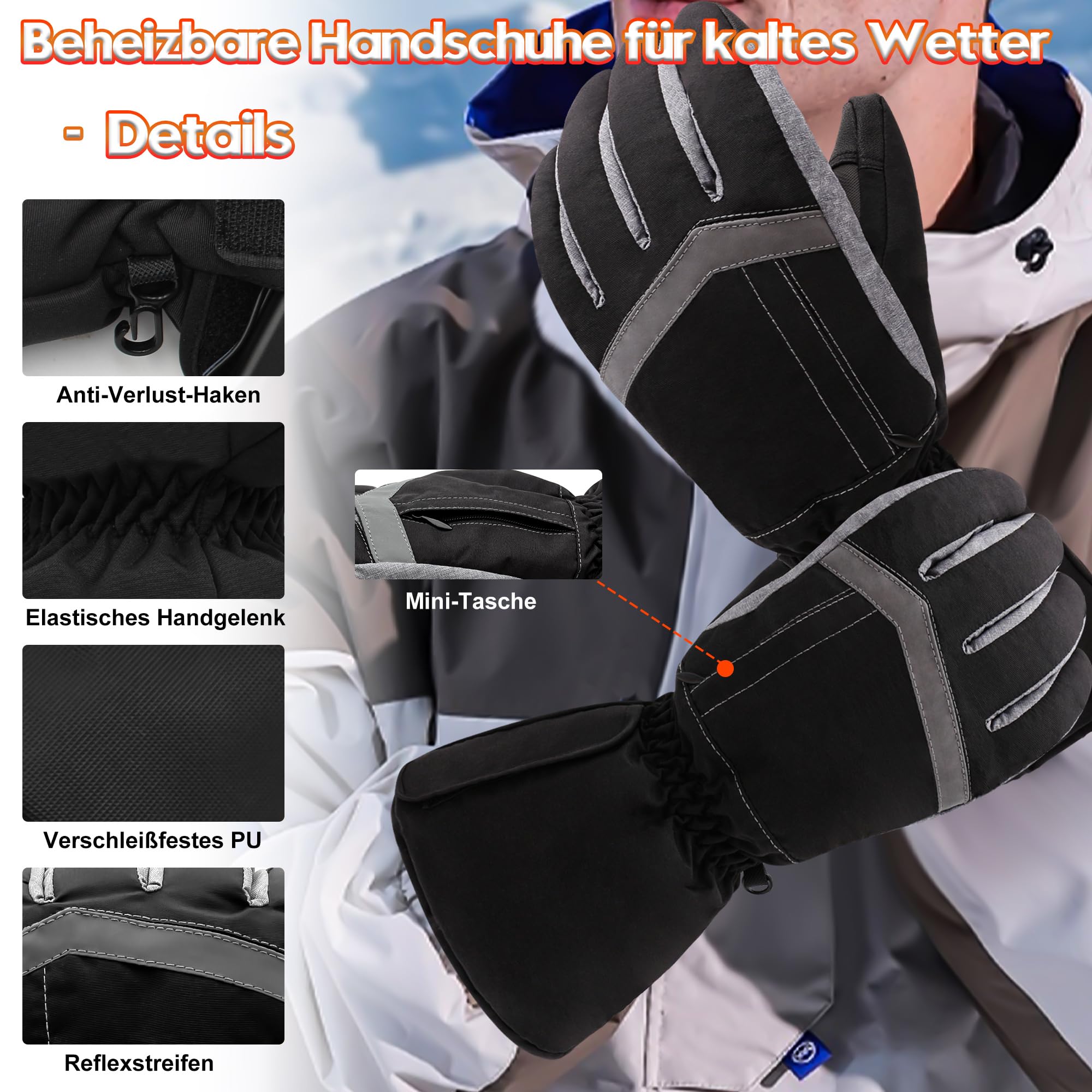 Svpro Guantes calefactables USB para hombres y mujeres, con calefacción por batería recargable, guantes cálidos eléctricos, resistentes al viento e impermeables, pantalla táctil para esquí, senderismo