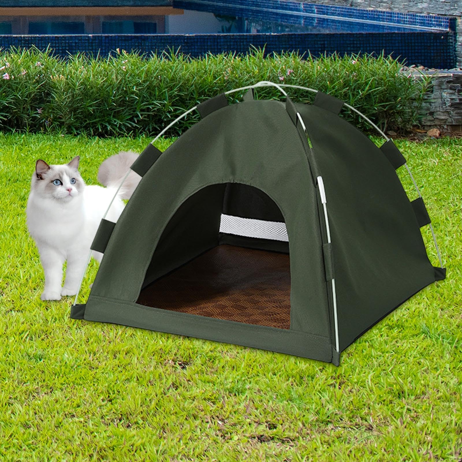 Tenda per, Cuccia per Cani, Semi Chiusa, Estiva, per Gatti, Cuccia Universale per Cani, Teepee per Conigli, Cuccioli, Esterno, Verde