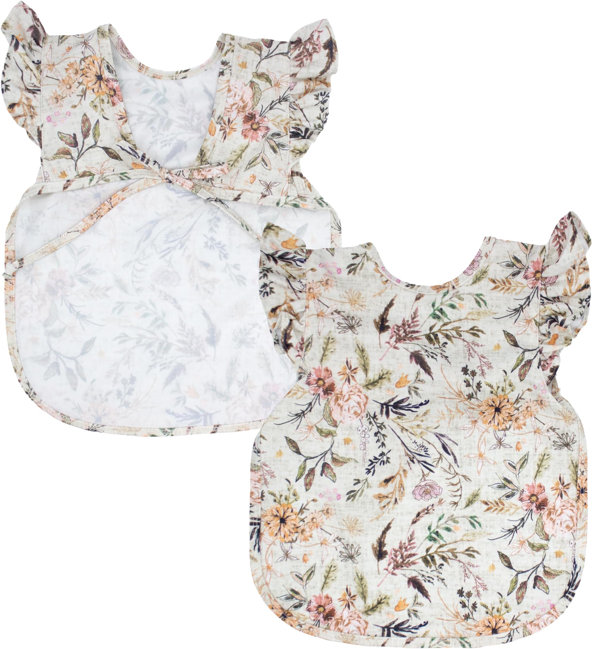 Flutter Delilah Floral Bapron - No Neck Tie Safer Bib for Baby & Toddler - Soft Waterproof Stain Resistant - Machine Washable - Sz Preschool 3-5yrs