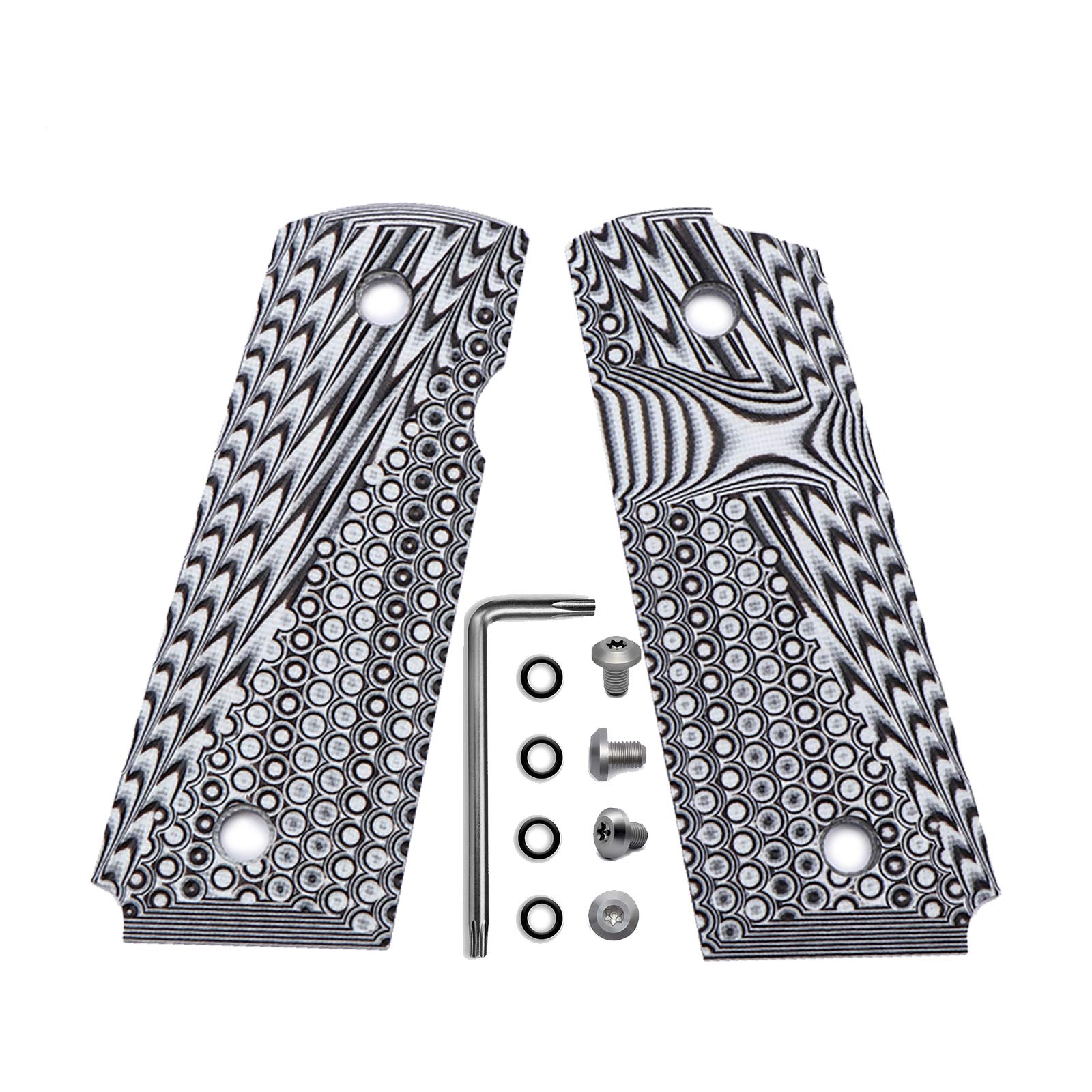 BESTWEST 1911 G10 Grips, Compact Size Officer OPS Texture 6 Color Options,White/Black