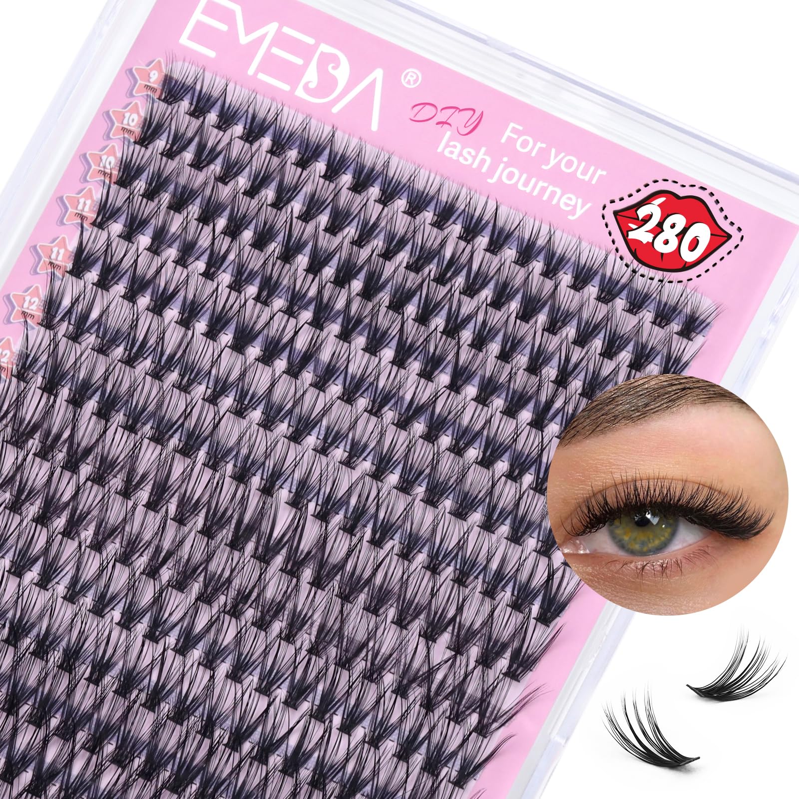 EMEDA 30P Lash clusters Natural and Fluffy DIY eyelash extensions D curl 8mm 9 10mm 11 12mm 13 14 15 16mm lash ribbons thin band cluster lashes DIY lash extensions 30D (30P-mix)