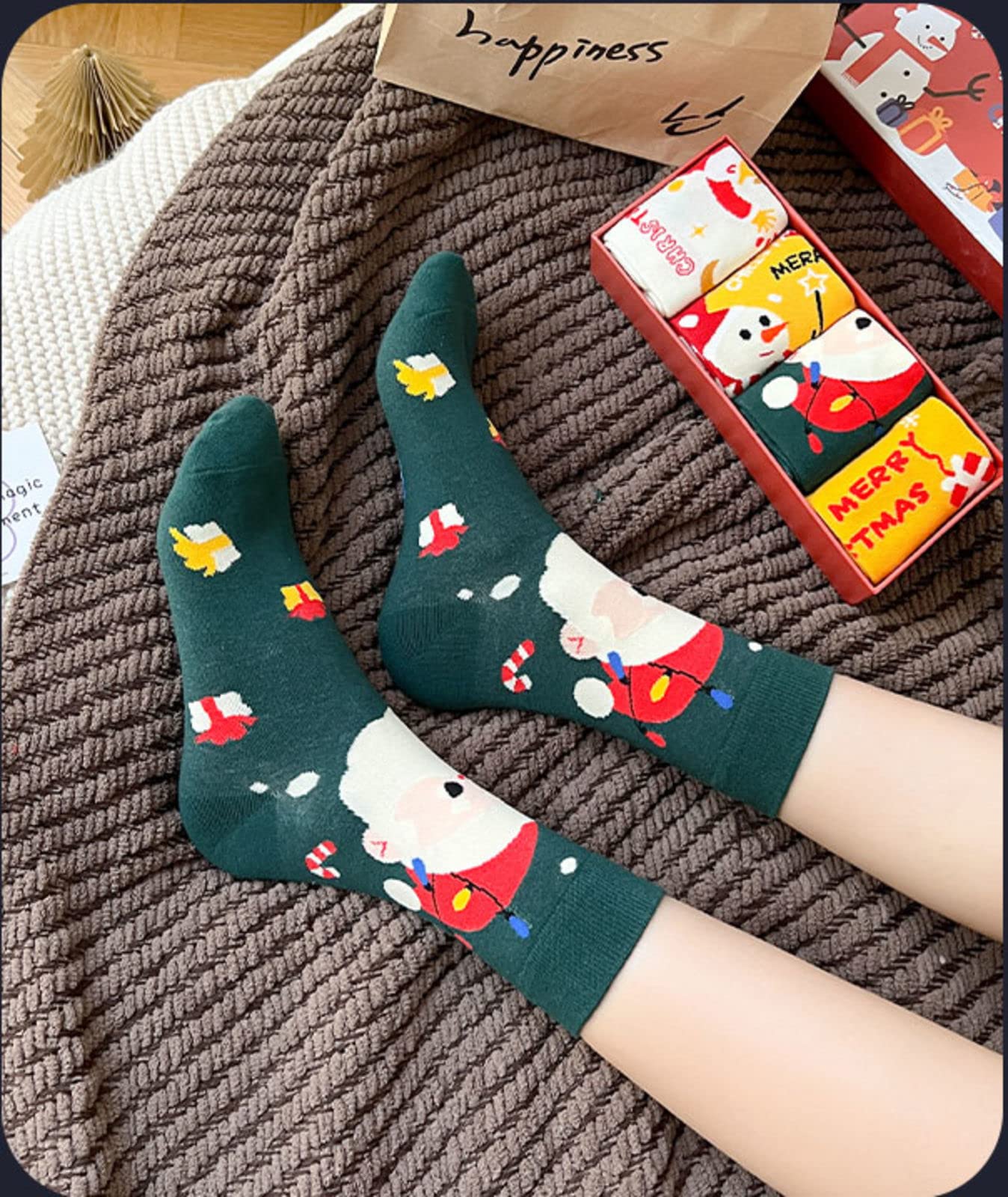 NIBHZ Calcetines Divertidos Calcetines de Navidad para Hombres, Mujeres, Coloridos, Divertidos, Novedad, Calcetines Estampados, 4 Pares,Red-One Size