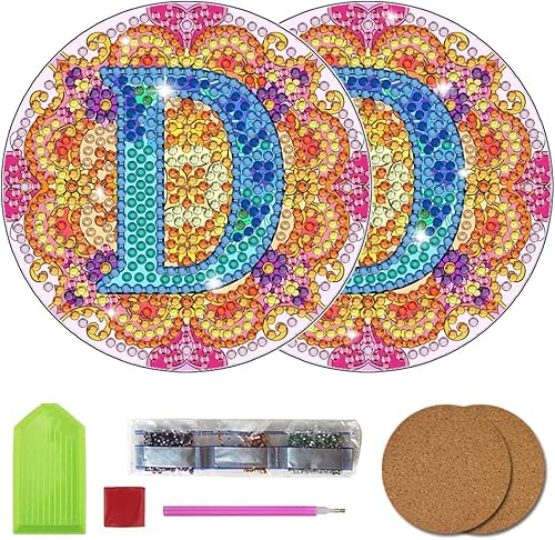 Bysincy Kit de 2 posavasos de pintura de diamantes de 26 letras A-Z, 5D, arte de diamantes, mosaico, alfabeto, por número, para adultos y niños,