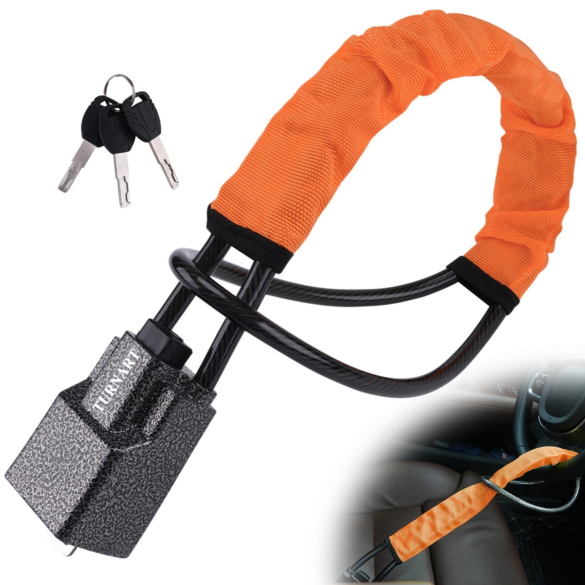 Turnart Steering Wheel Lock Seat Belt Lock Universal Fit Most Vehicles Sturdy Lock for Car Truck SUV Van Security with 3 Keys (Yellow) — view 9