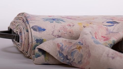 Miniatura 4 de The Yard - Tela de lino natural con estampado digital de flores vintage, tela lavada de peso medio (1 yarda, flores vintage natural)