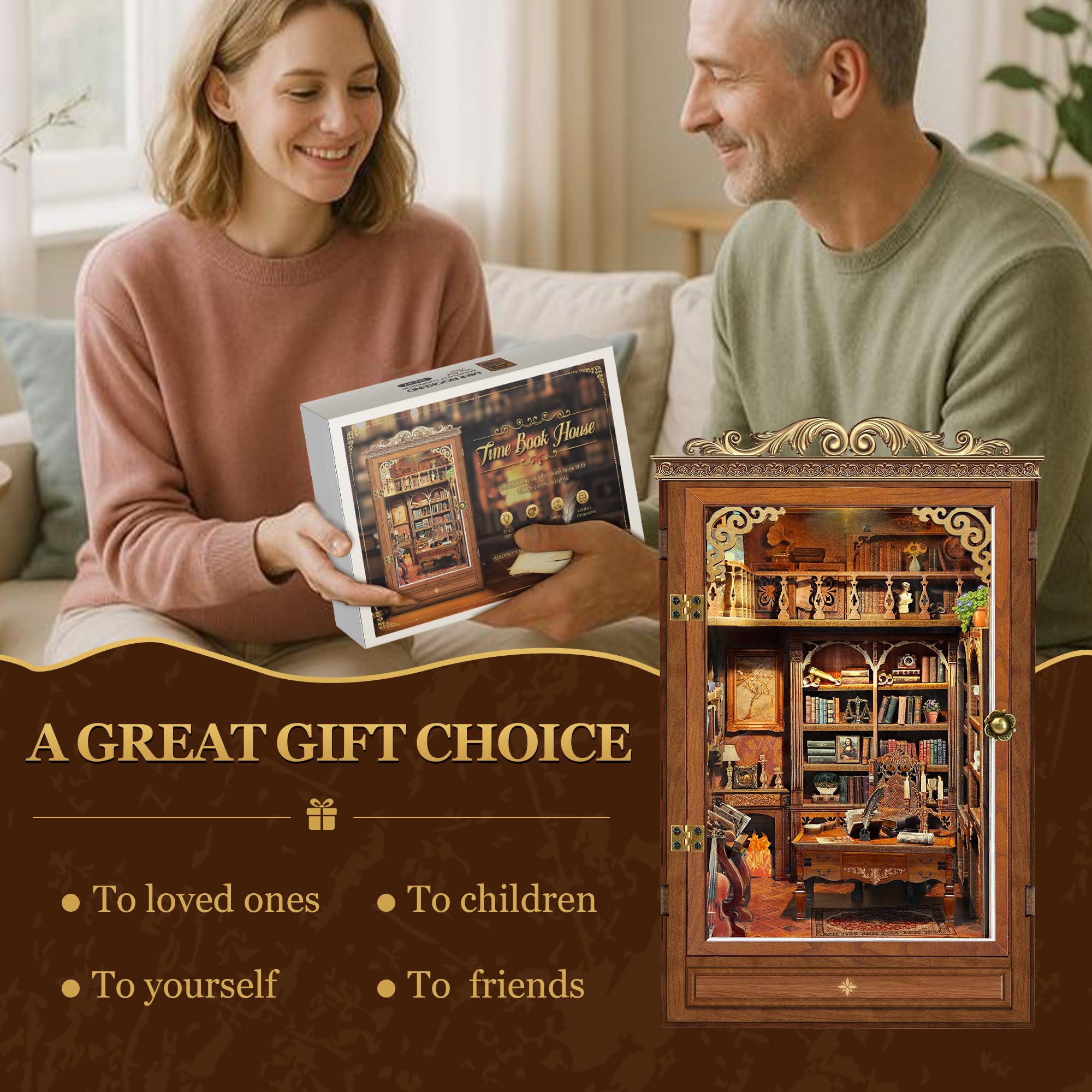 Book Nook DIY Miniature House Kit - Booknook Kit for Adults, Bookshelf Decor 3D Wooden Puzzle, Birthday Gifts for Book Lovers Women Friends - Time Book House - 5