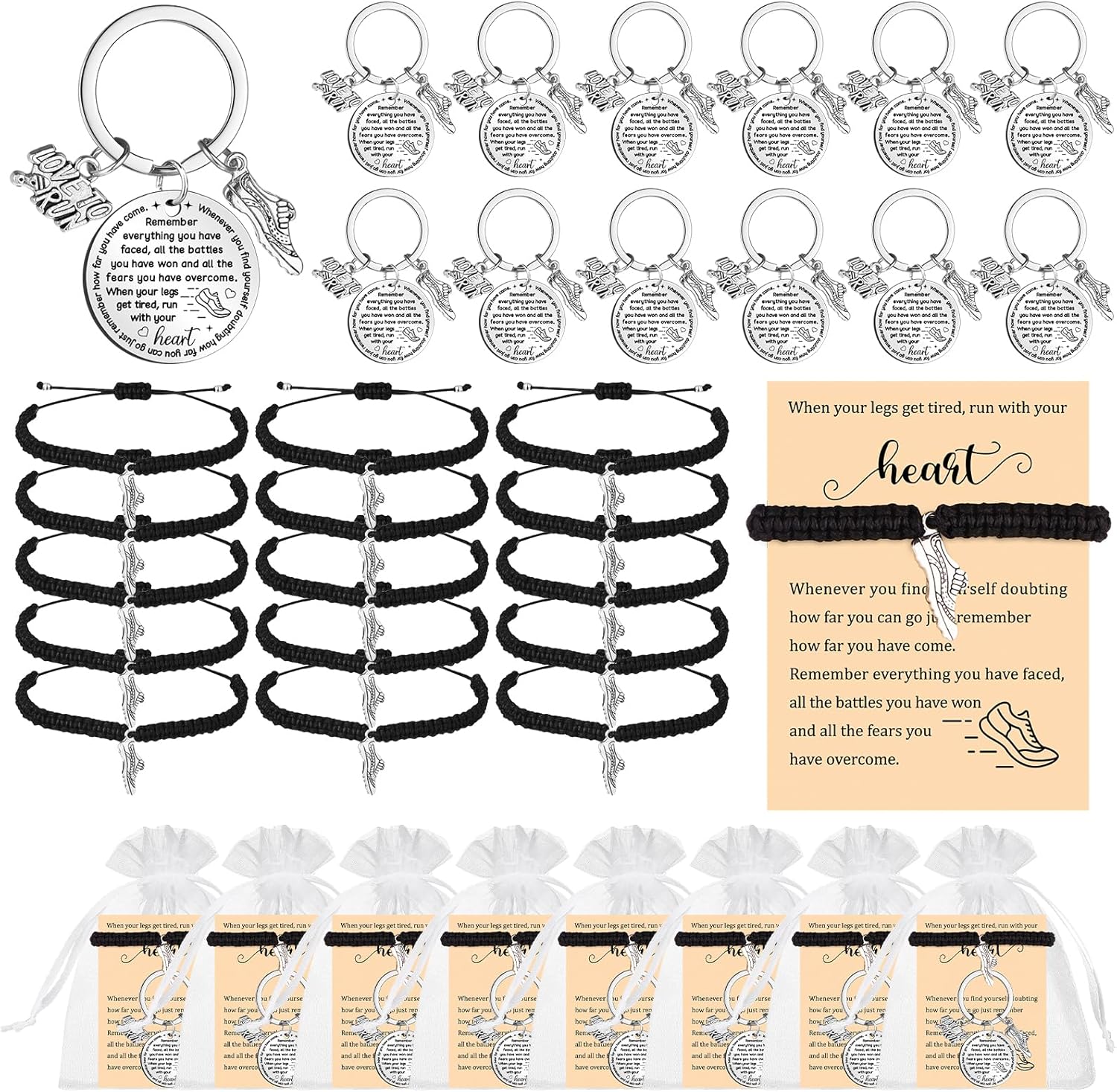 64 Pcs Track and Field Gift Bulk Include Adjustable Running Bracelets Keychains and Cards Cross Country Running Bracelets Bulk Marathon Runner Gifts Running Lover Gift for Women Men Adult Training