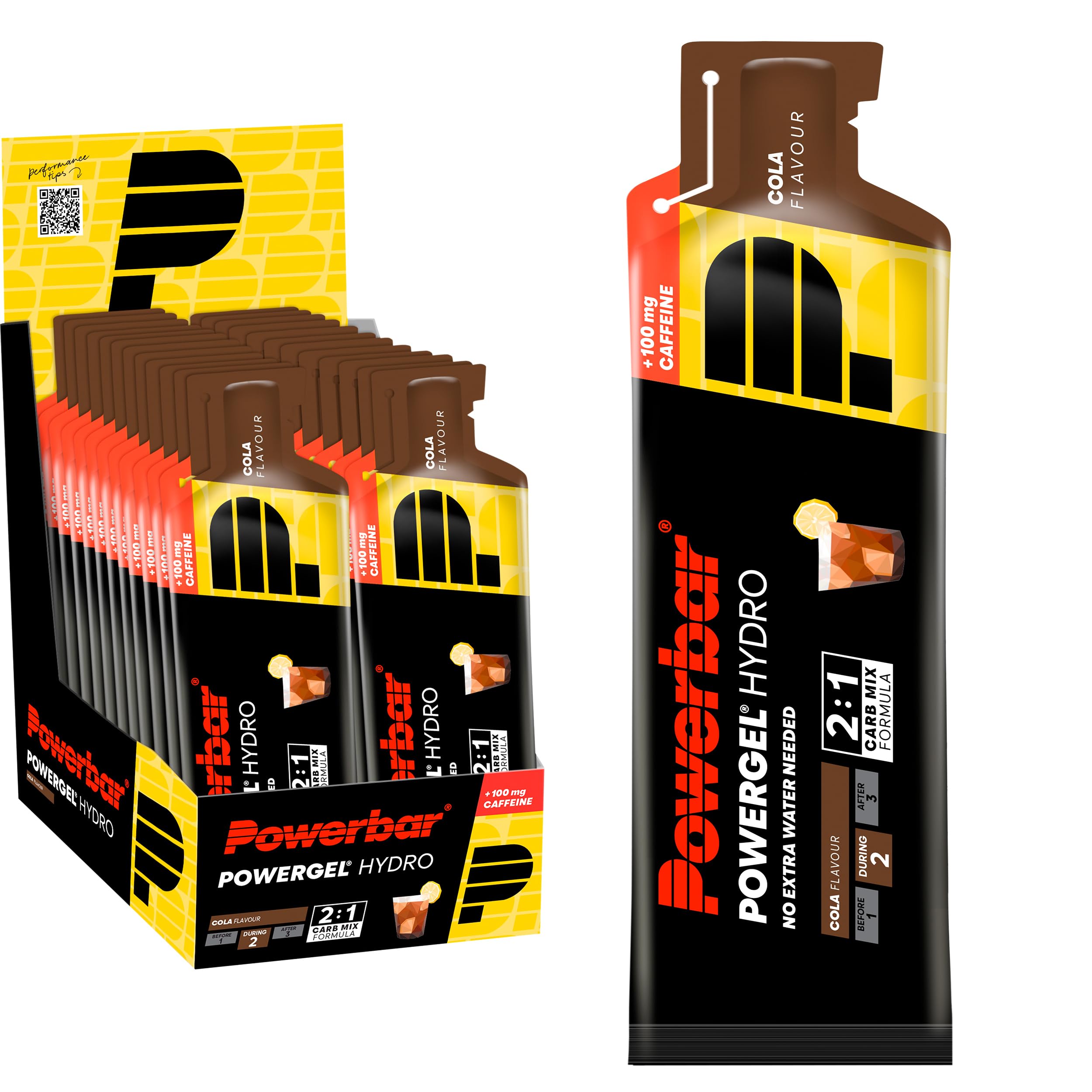 Powerbar - PowerGel Hydro - Cola - 24 x 67 ml - High Carb Energy Gel - C2MAX - Sodium & 100 mg Caffeine