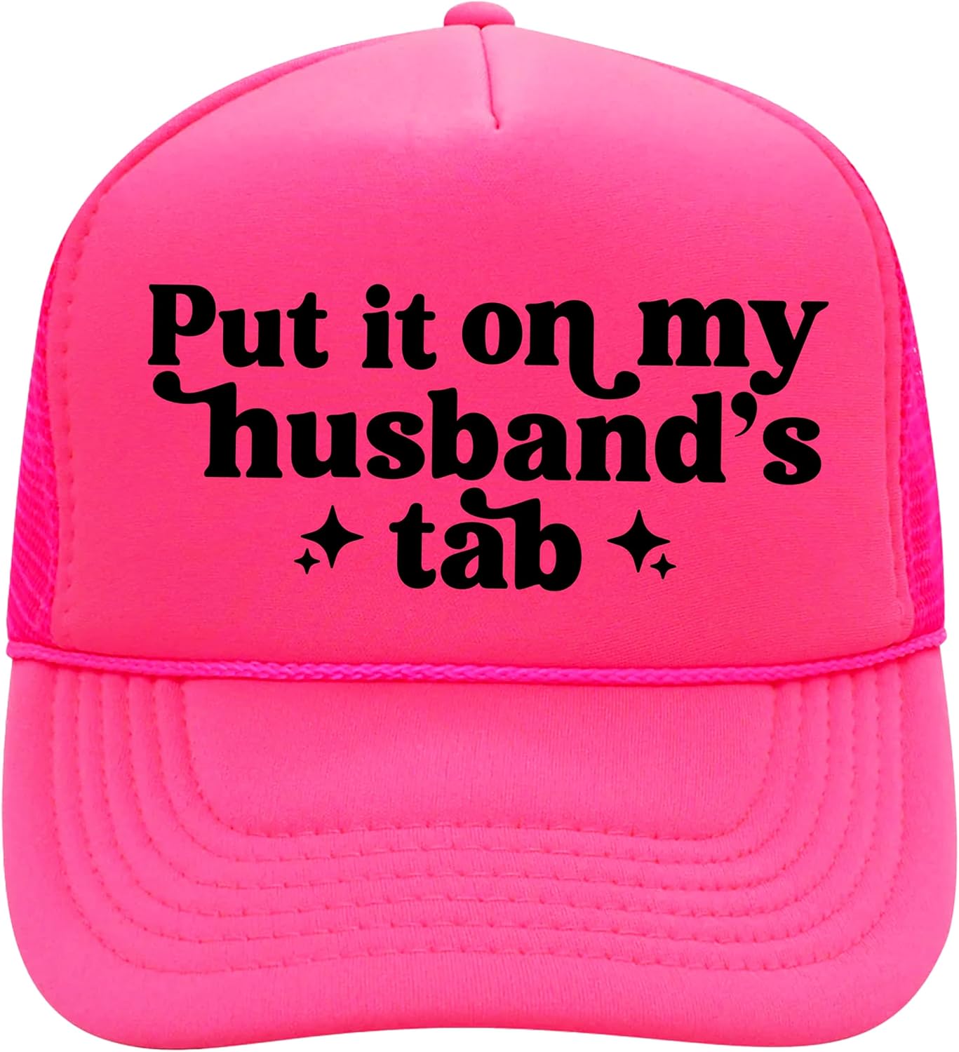 Put it on My Husband's Tab Women's Funny Classic 5 Panel Mesh Snap Back Trucker Hat